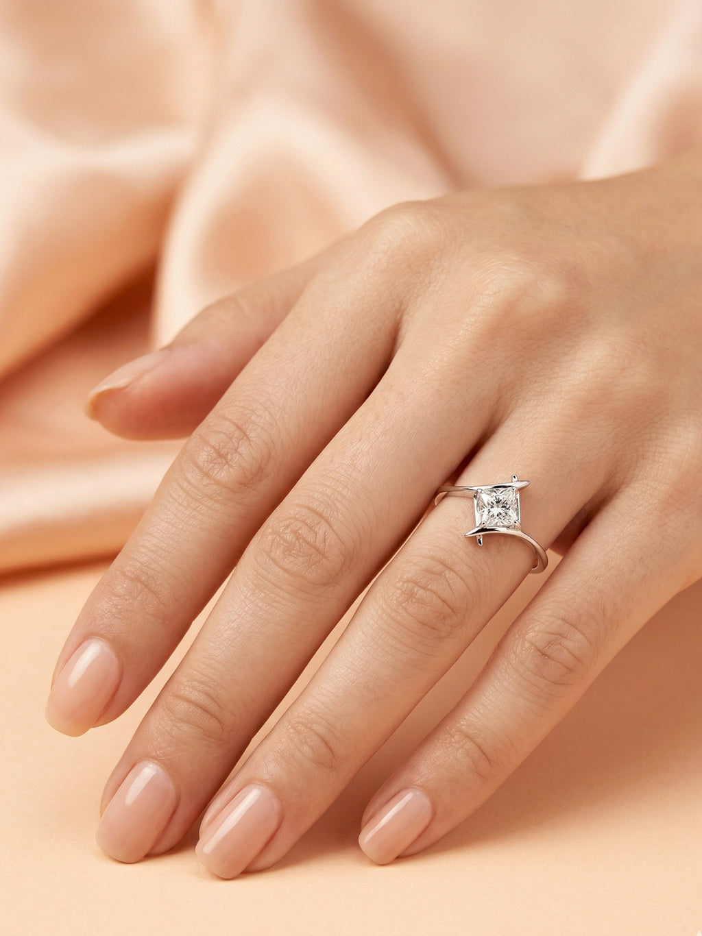Kite-Oriented Princess Solitaire Ring