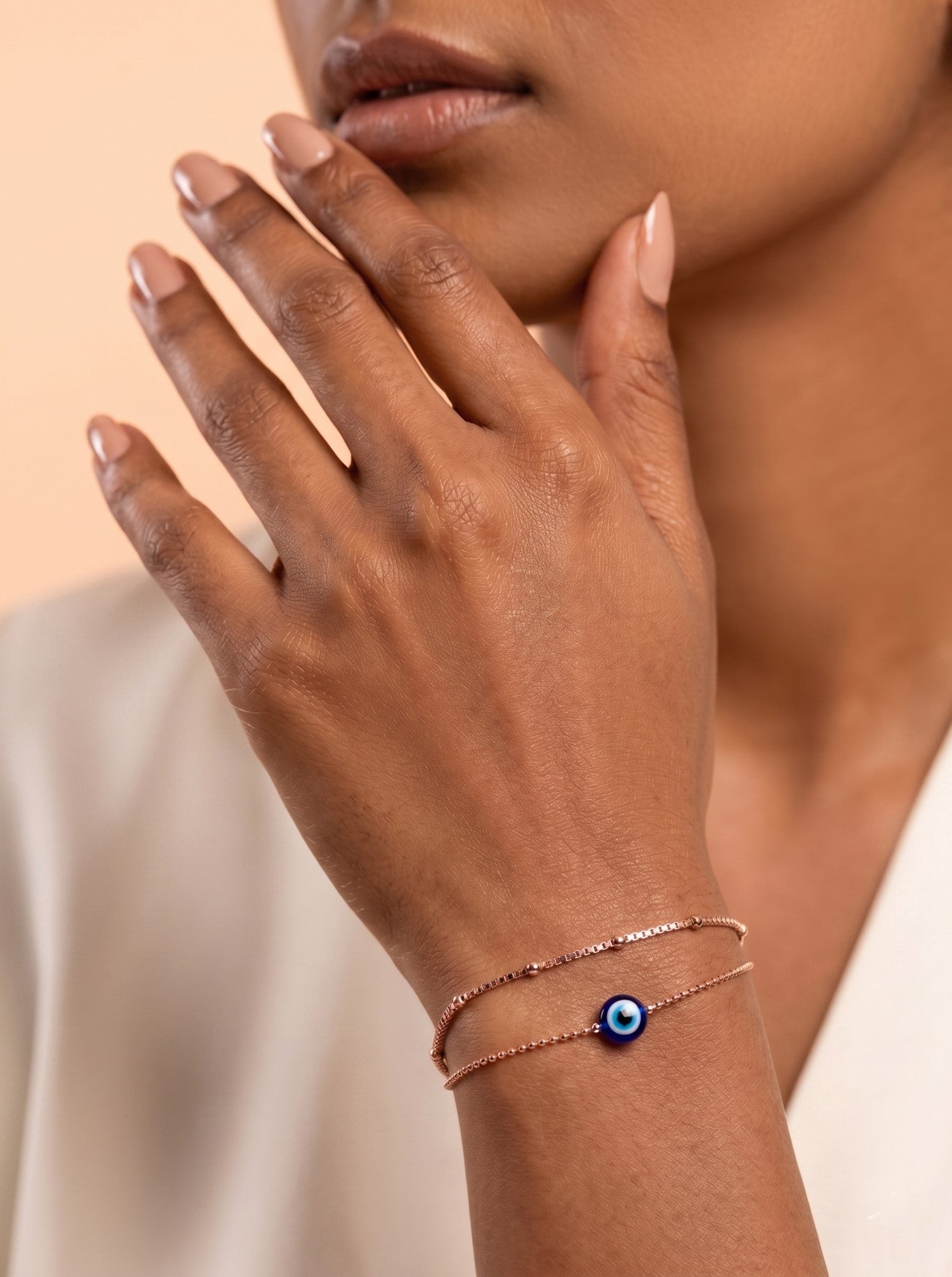 Roseate Double-Strand Evil Eye Protection Bracelet