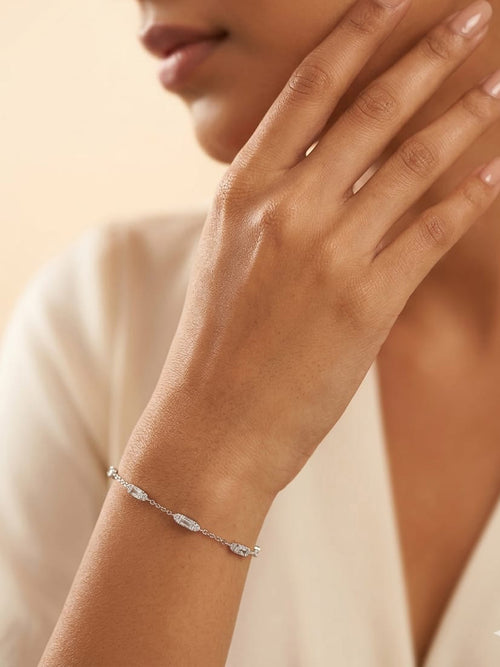 Silver Rhythmic Baguette Station Bracelet in 925 sterling silver — 925 Siller