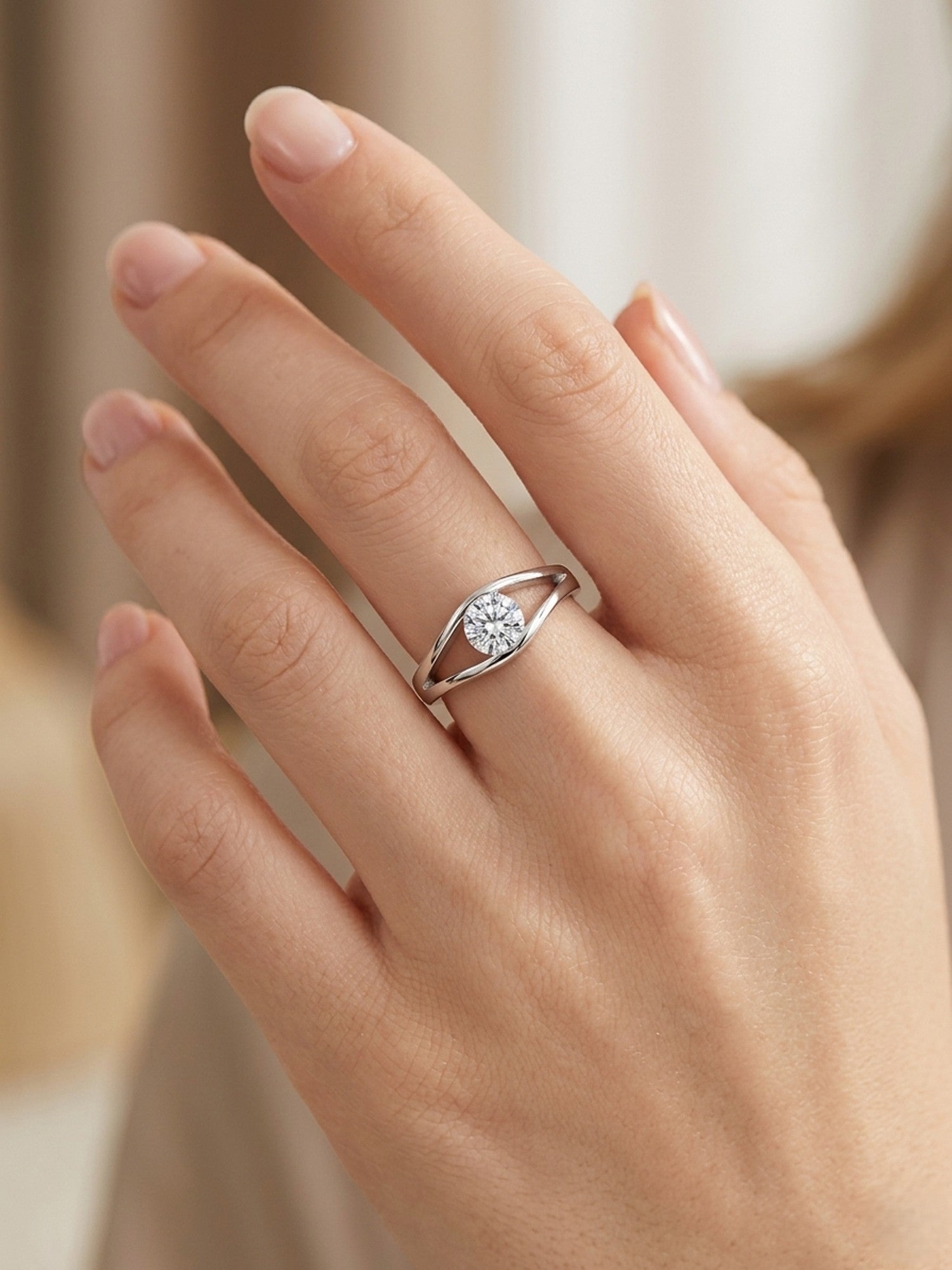 Fluid Wave Solitaire Ring