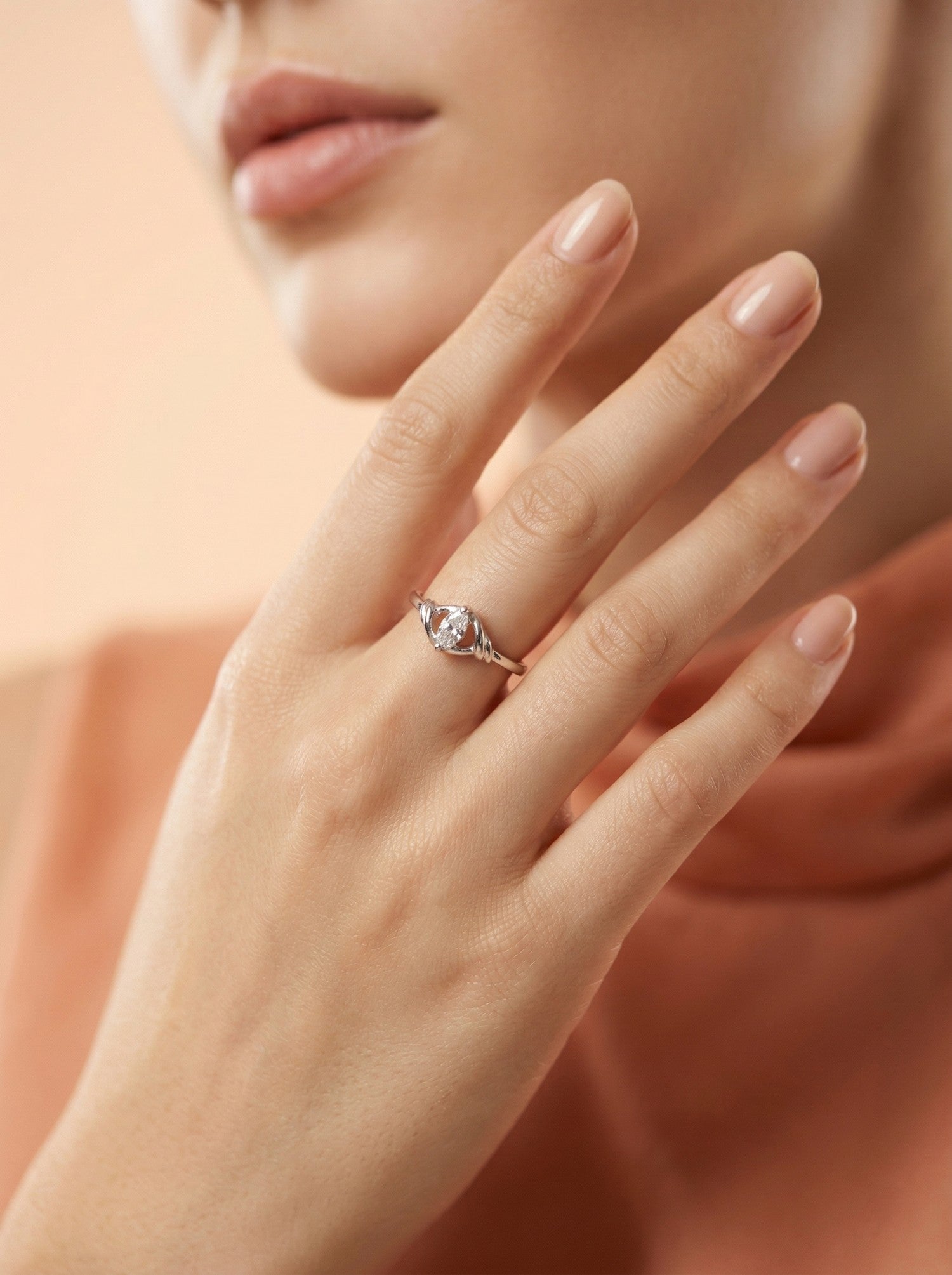 Silver Intricate Knot Marquise Solitaire Ring