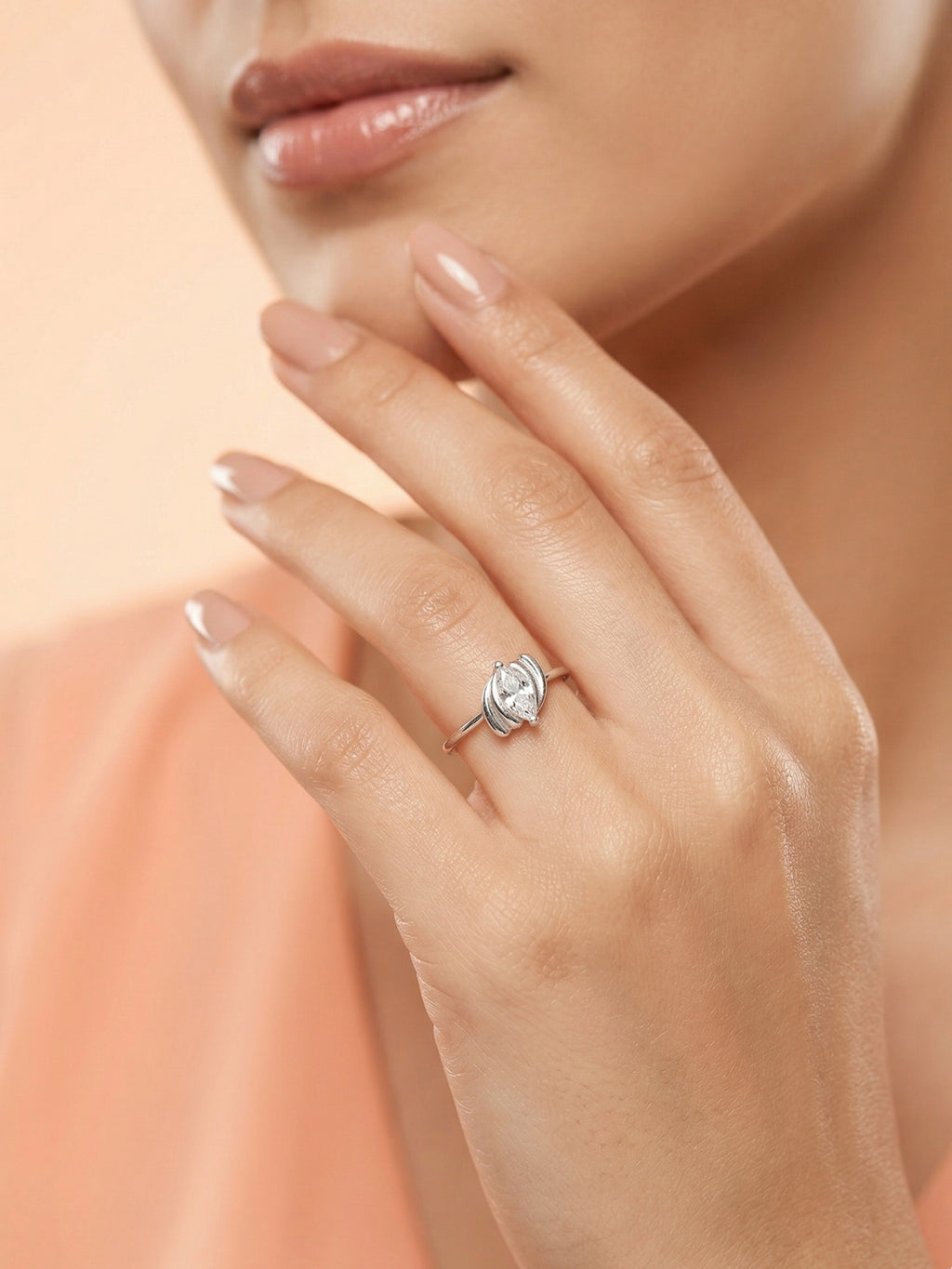 Silver Art Deco Ribbed Marquise Ring