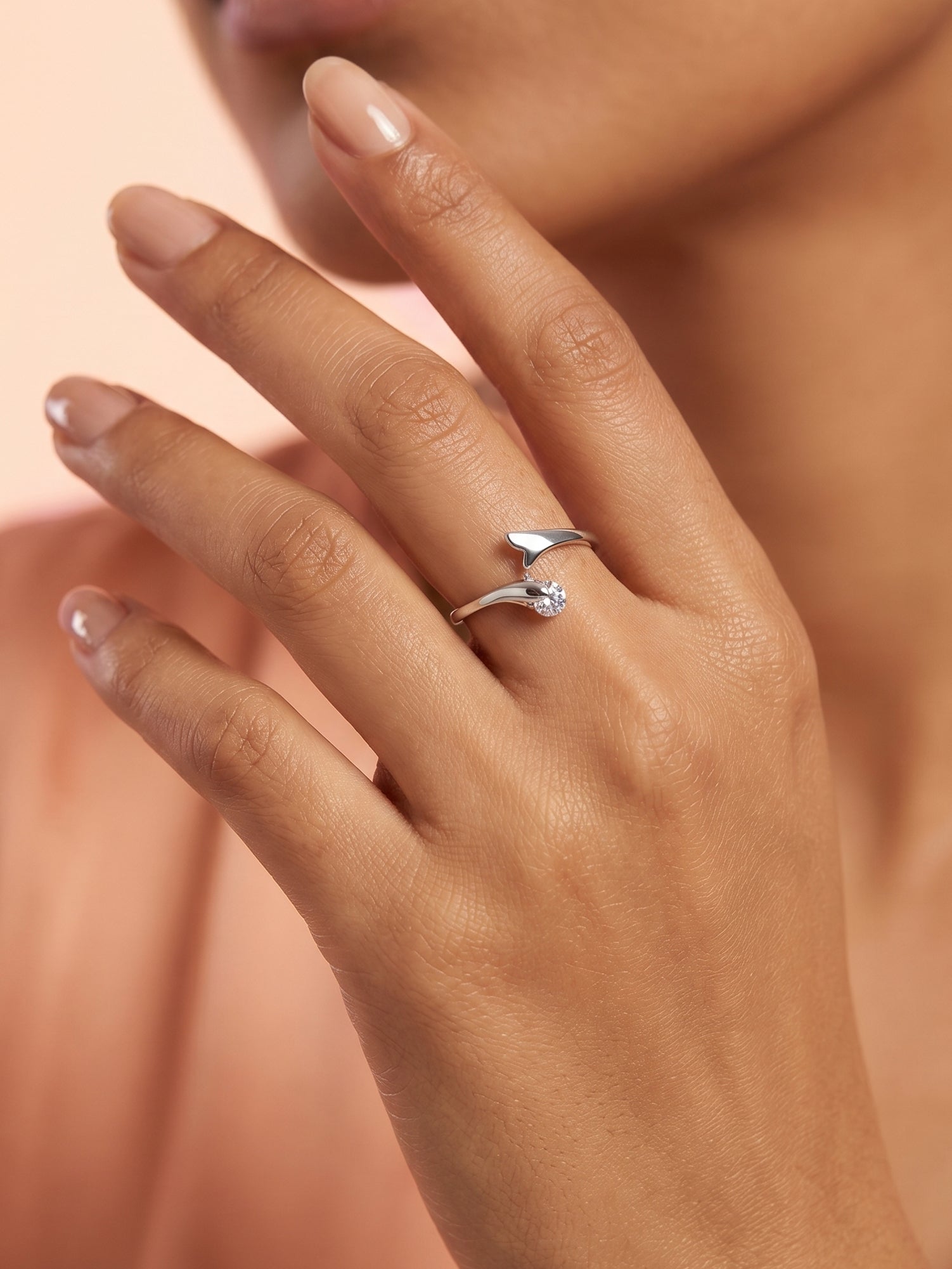 Silver Sculptural Bypass Solitaire Ring