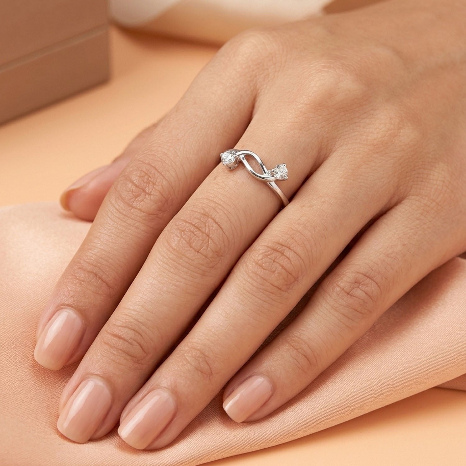 Silver Dual Sparkle Infinity Bypass Ring