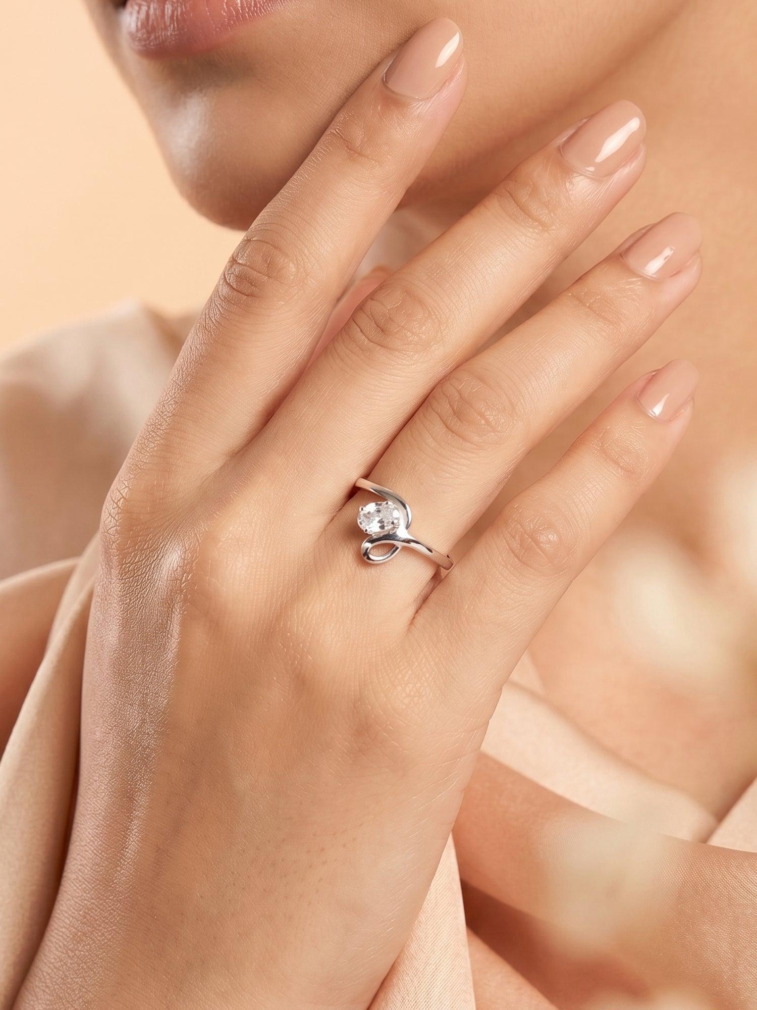 Silver Oval Wave Solitaire Ring