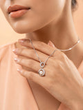 Silver Shimmering Pearl & Halo Pendant Necklace