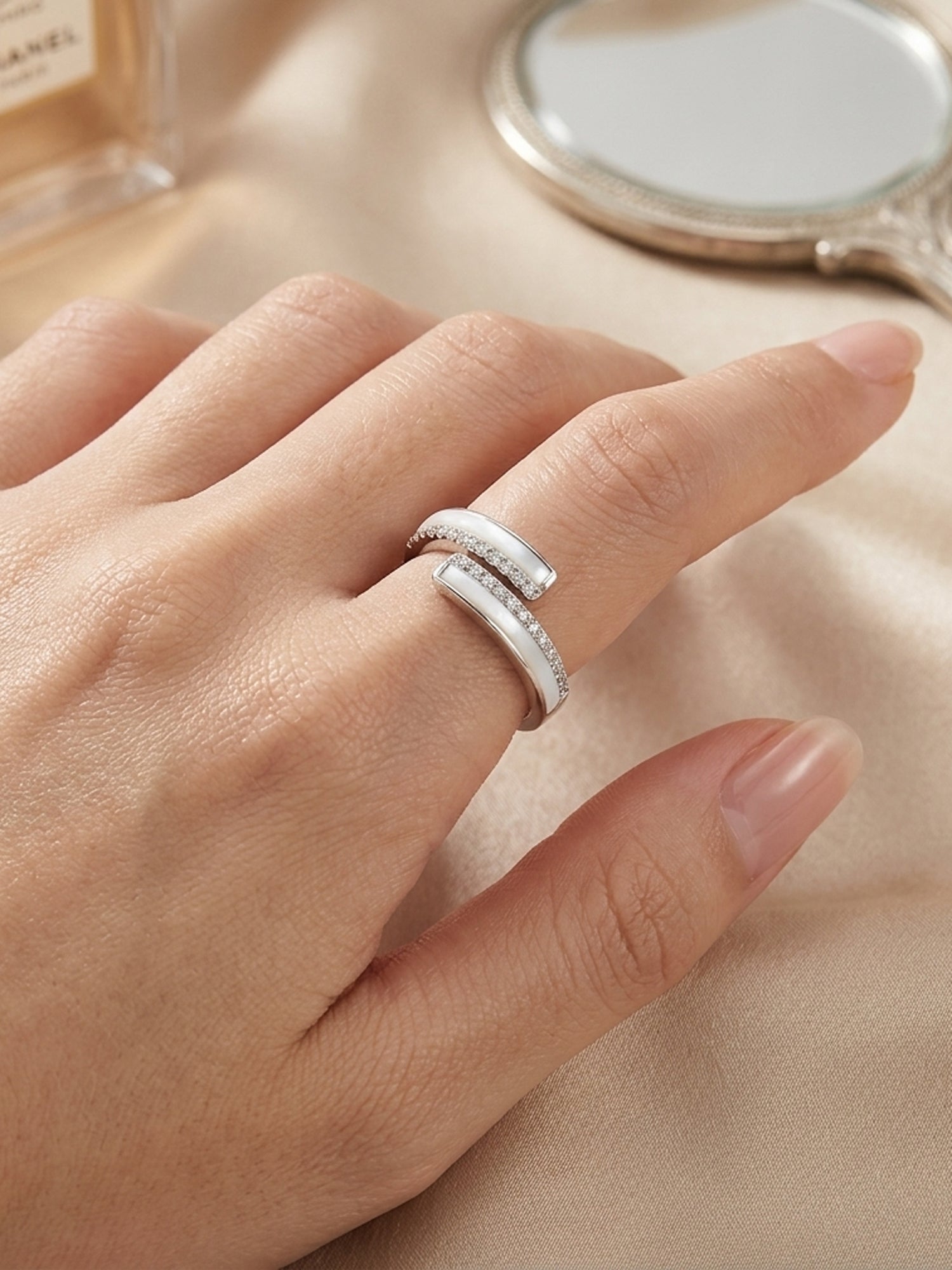 Iridescent Bypass Shimmer Ring