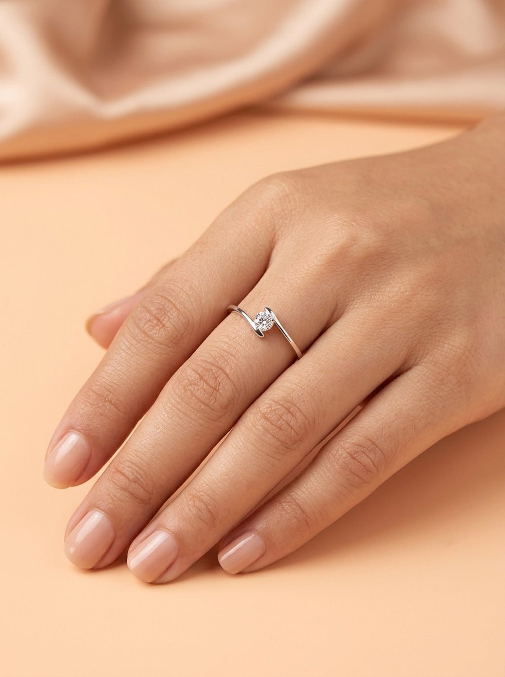 Silver Fluid Tension-Style Solitaire Ring