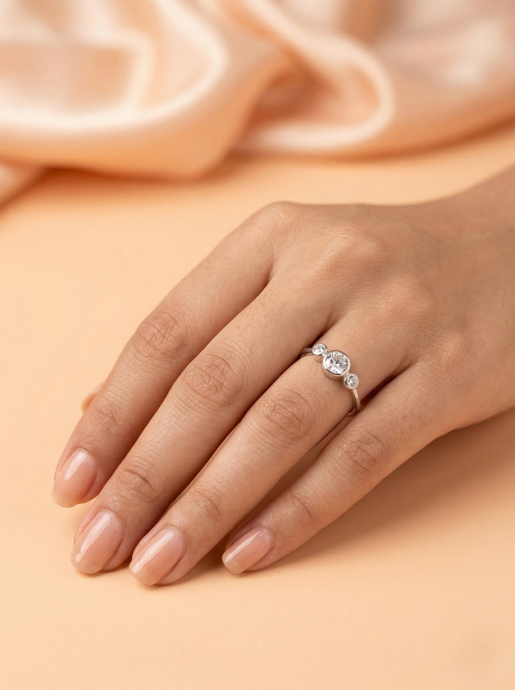 Silver Trio Bezel-Set Sparkle Ring
