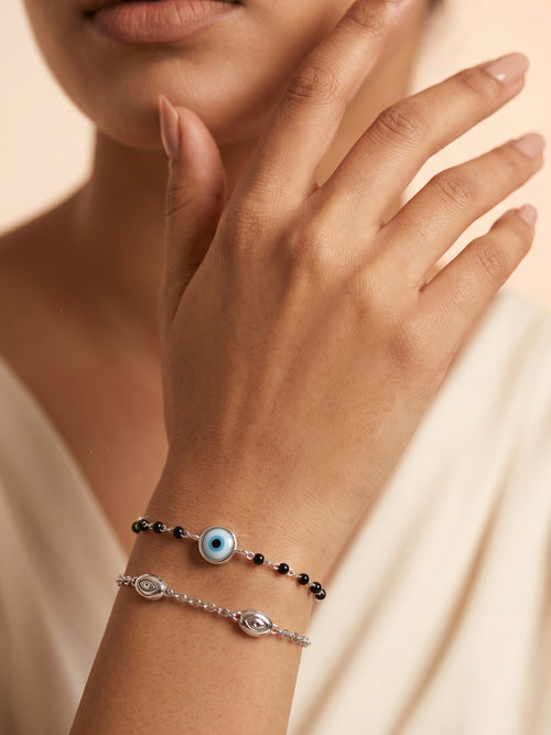 Silver Noir Evil Eye Double-Layered Bracelet in 925 sterling silver — 925 Siller
