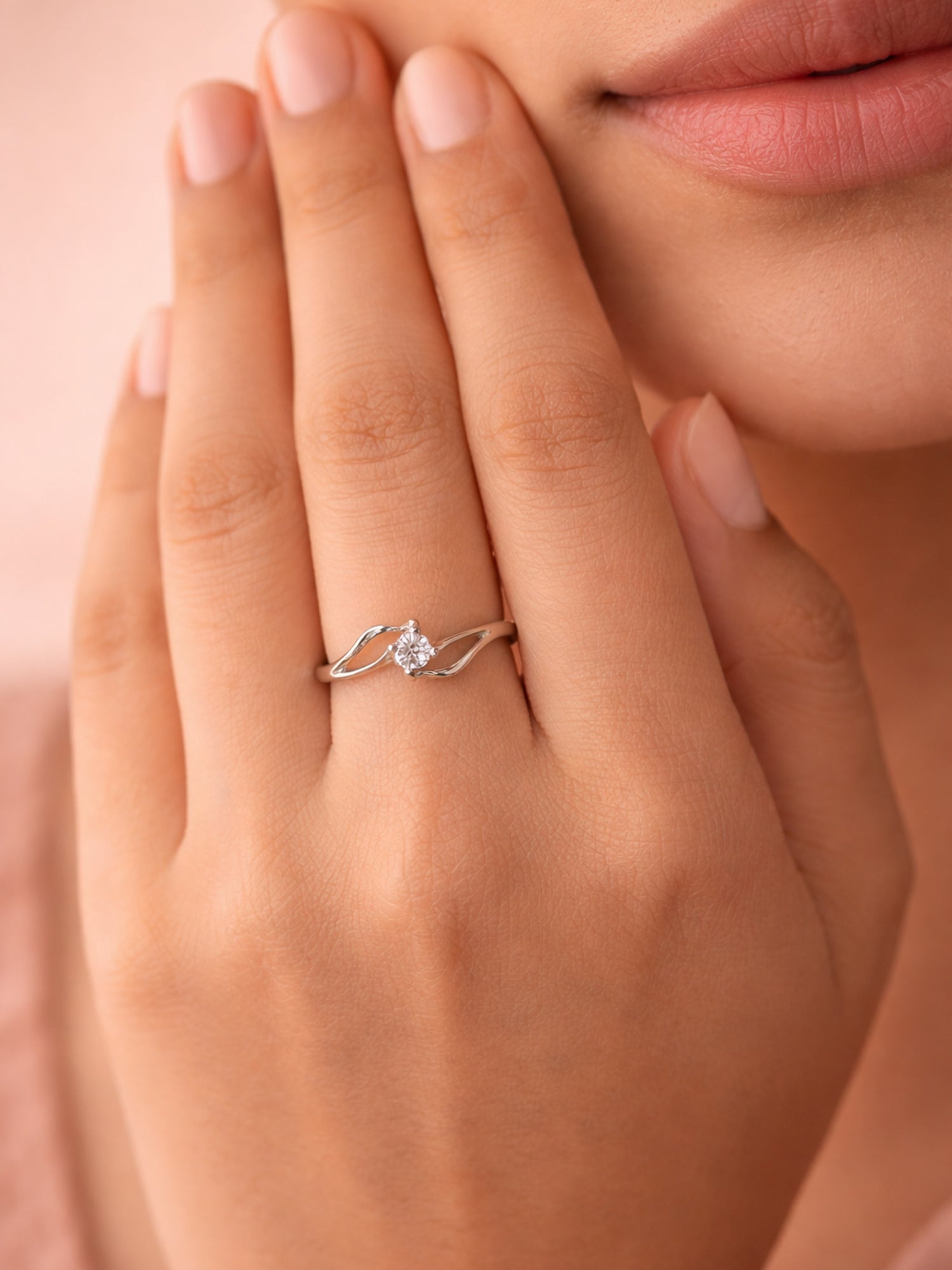 Fluid Wave Solitaire Ring