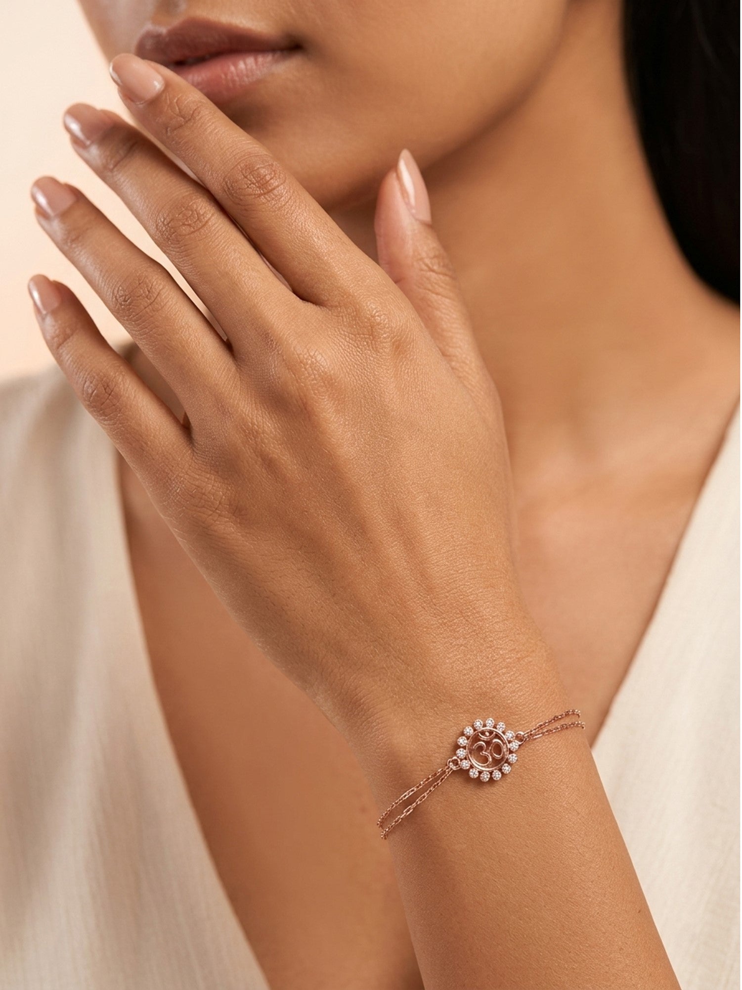Roseate Shimmering Om Floral Mandala Bracelet