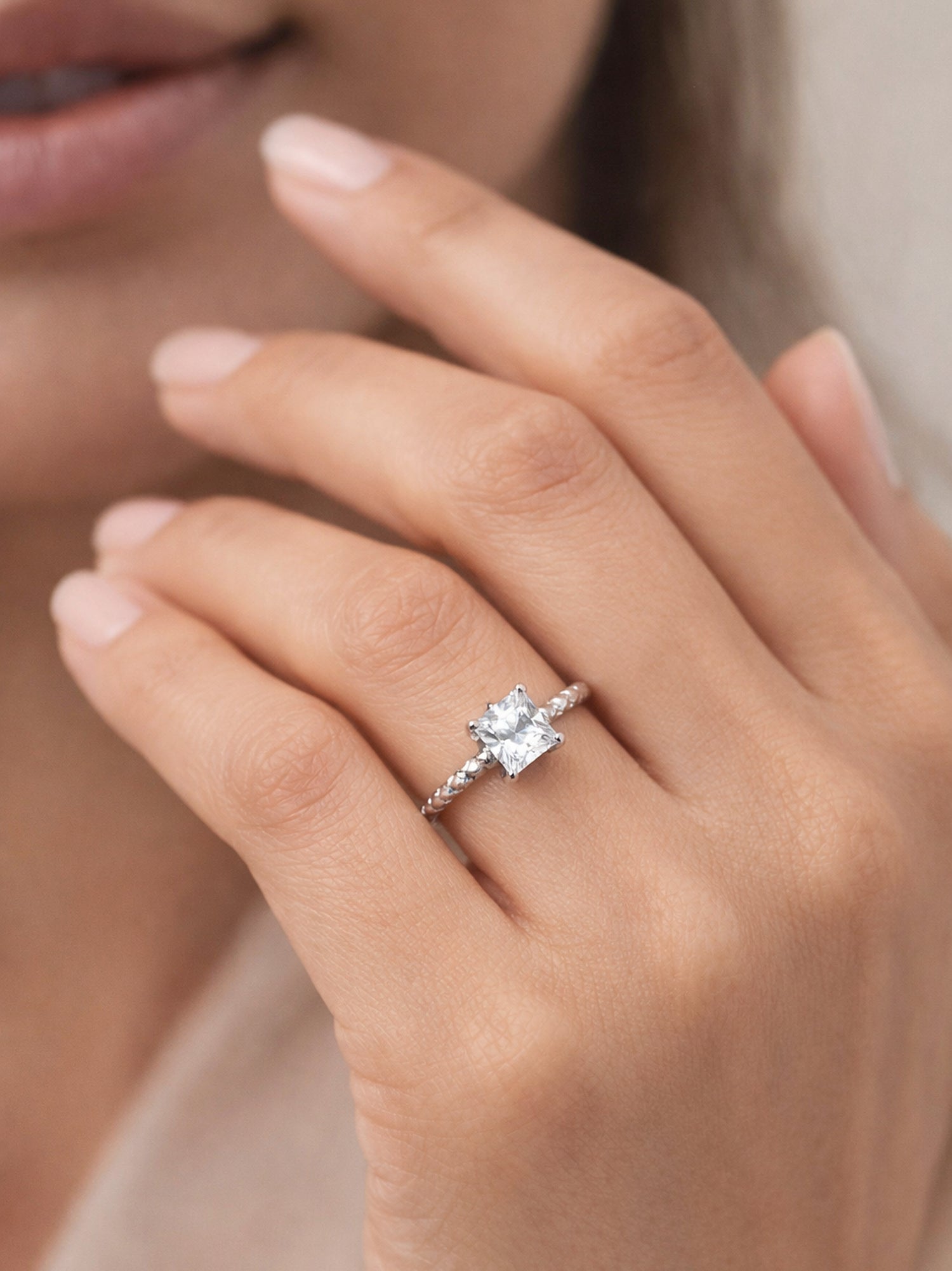 Textured Princess Solitaire Ring