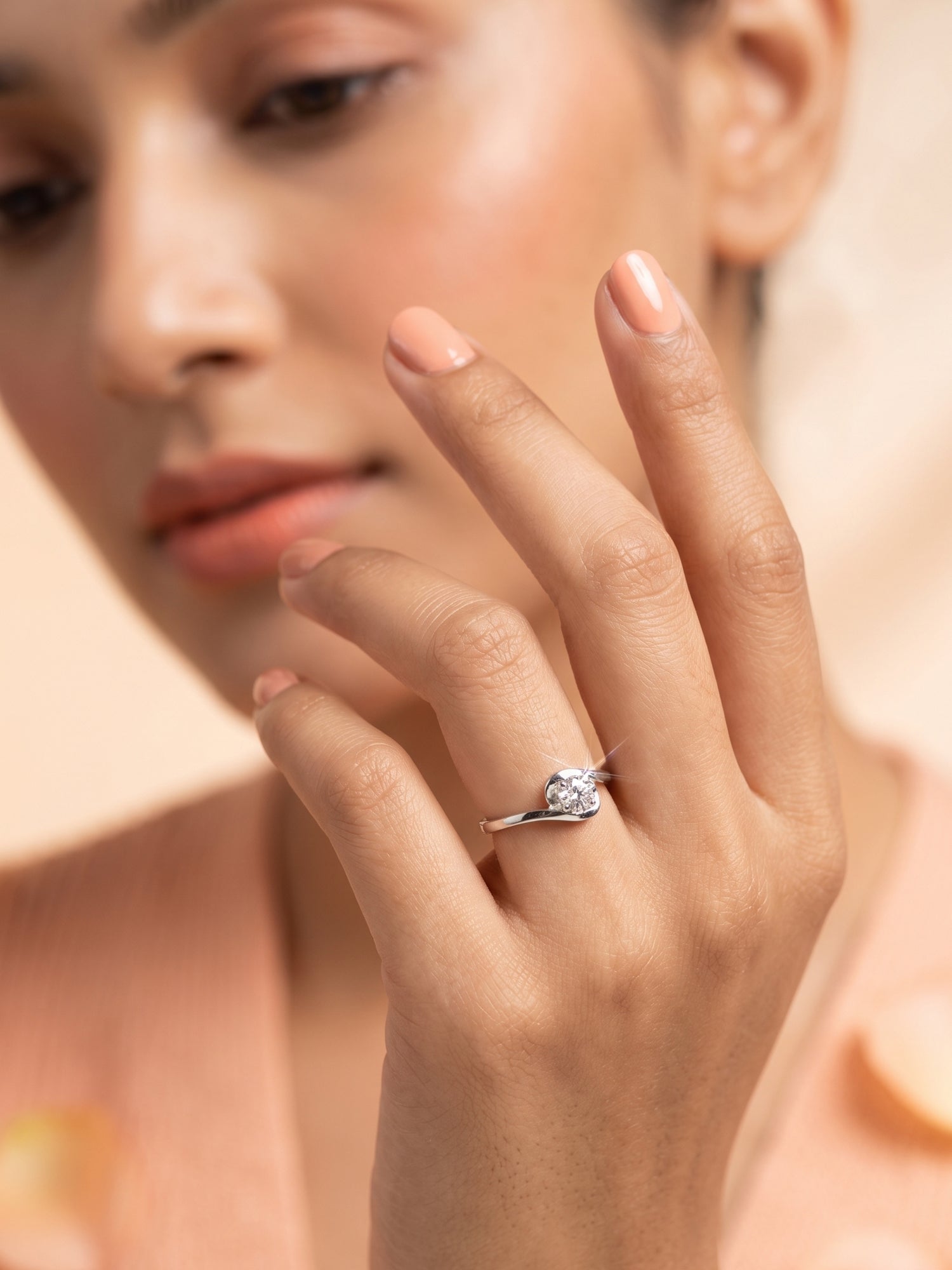 Silver Swirl Solitaire Bypass Ring