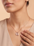 Roseate Celestial Cat & Crescent Moon Pendant Necklace