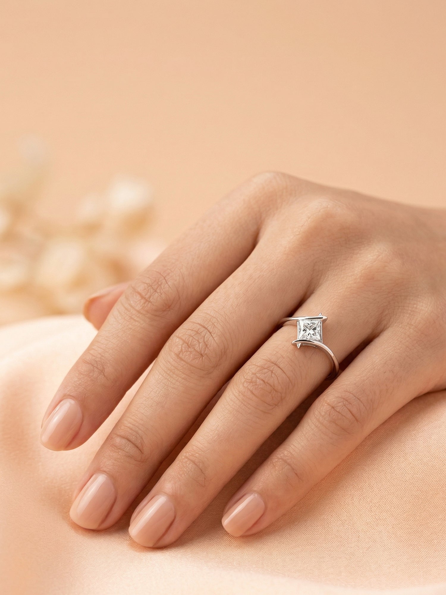 Kite-Oriented Princess Solitaire Ring