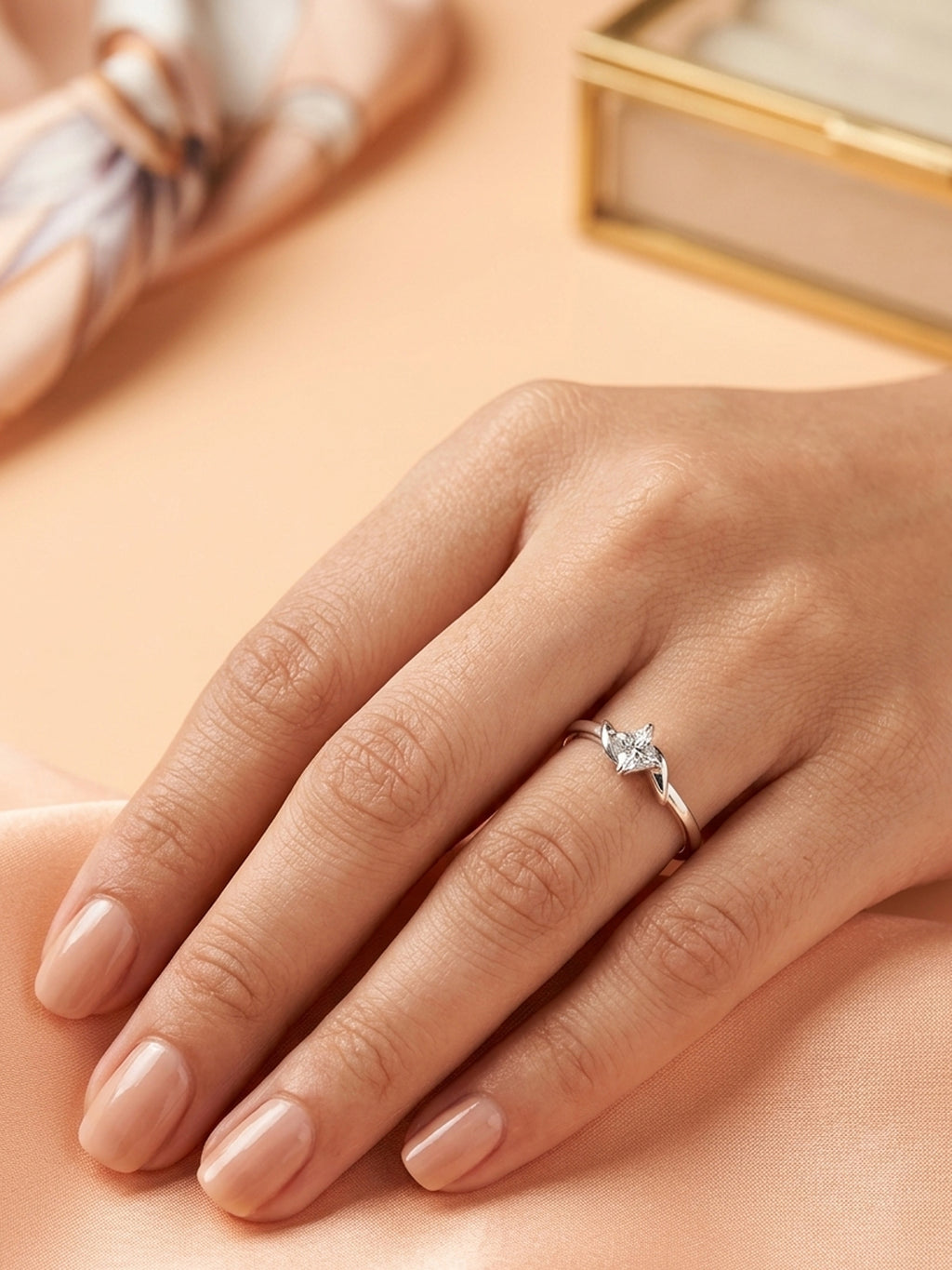 Twist-Kite Princess Solitaire Ring