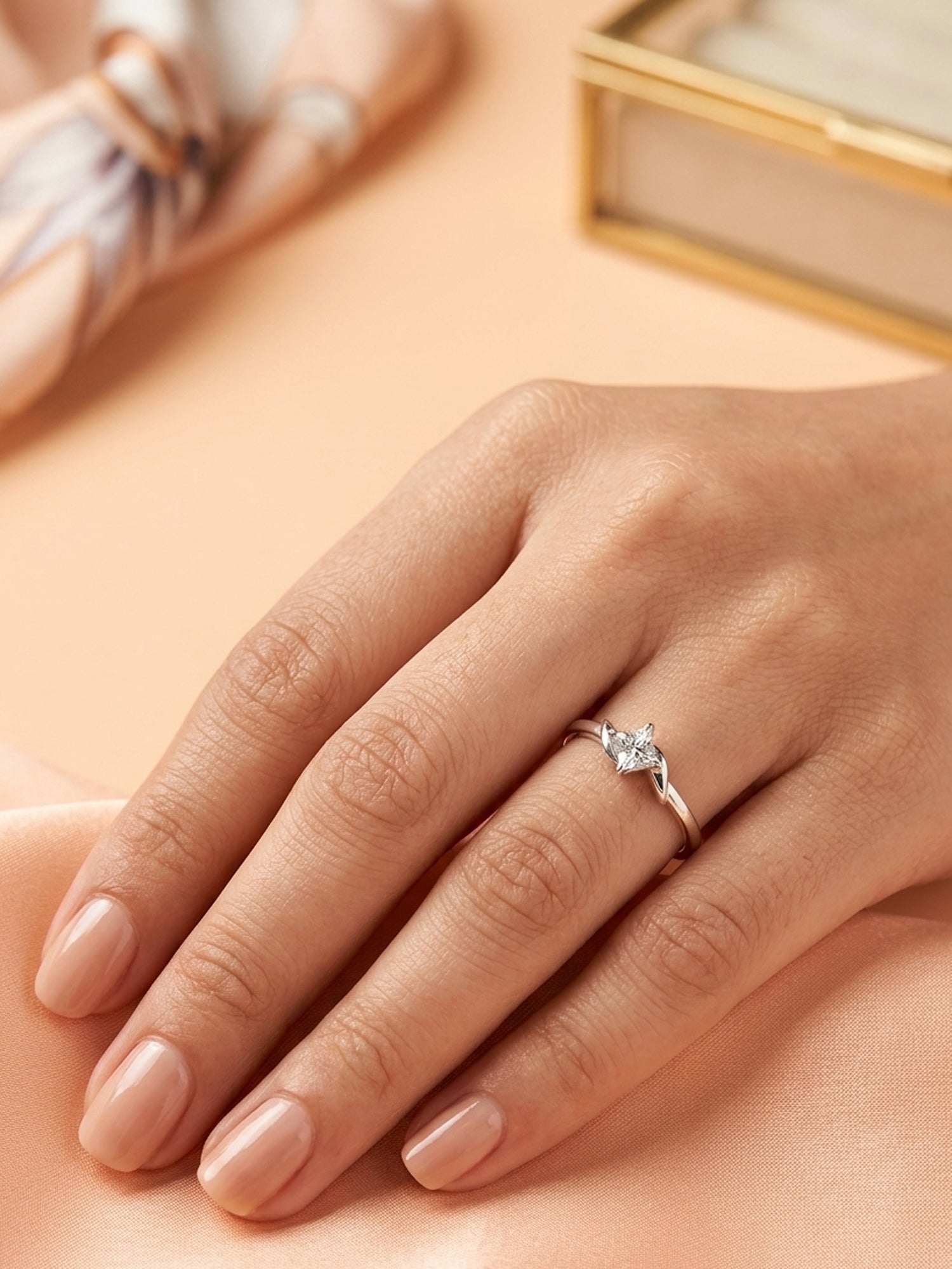 Twist-Kite Princess Solitaire Ring