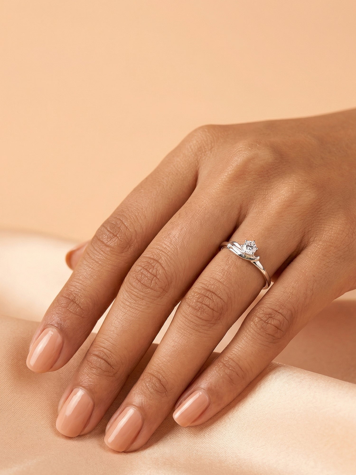 Silver Shimmering Solitaire Bypass Ring
