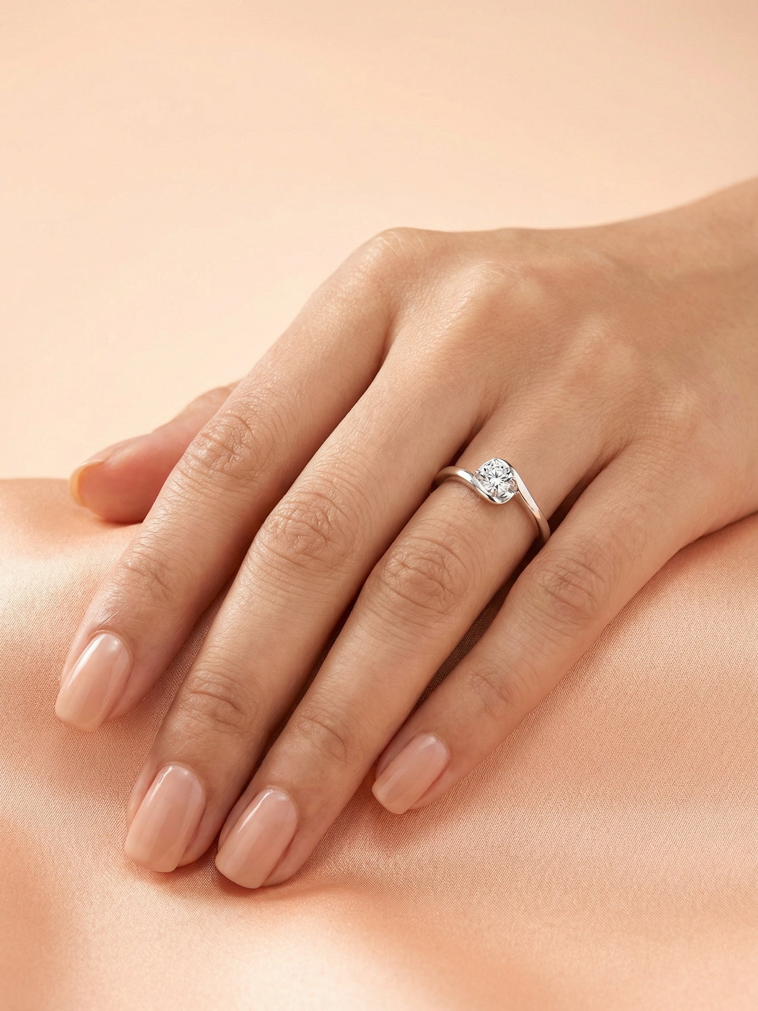 Silver Swirl Solitaire Bypass Ring