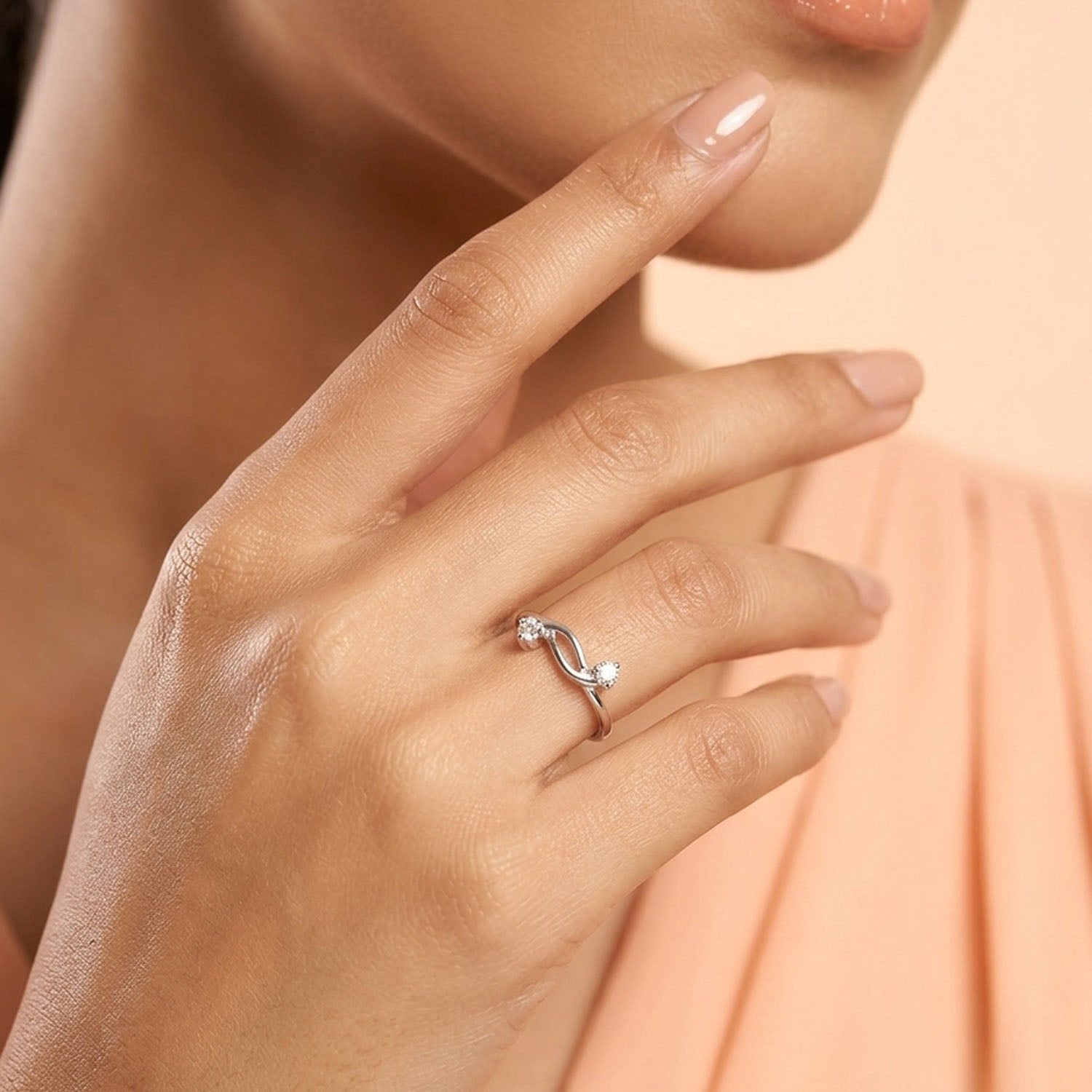Silver Dual Sparkle Infinity Bypass Ring