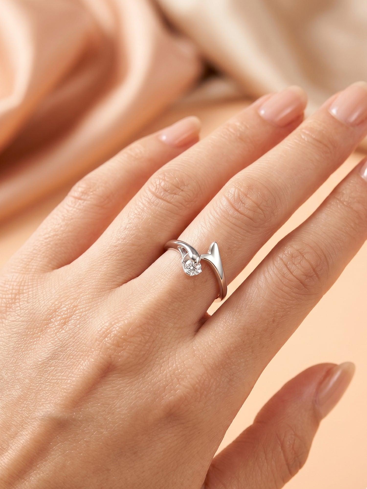Silver Sculptural Bypass Solitaire Ring