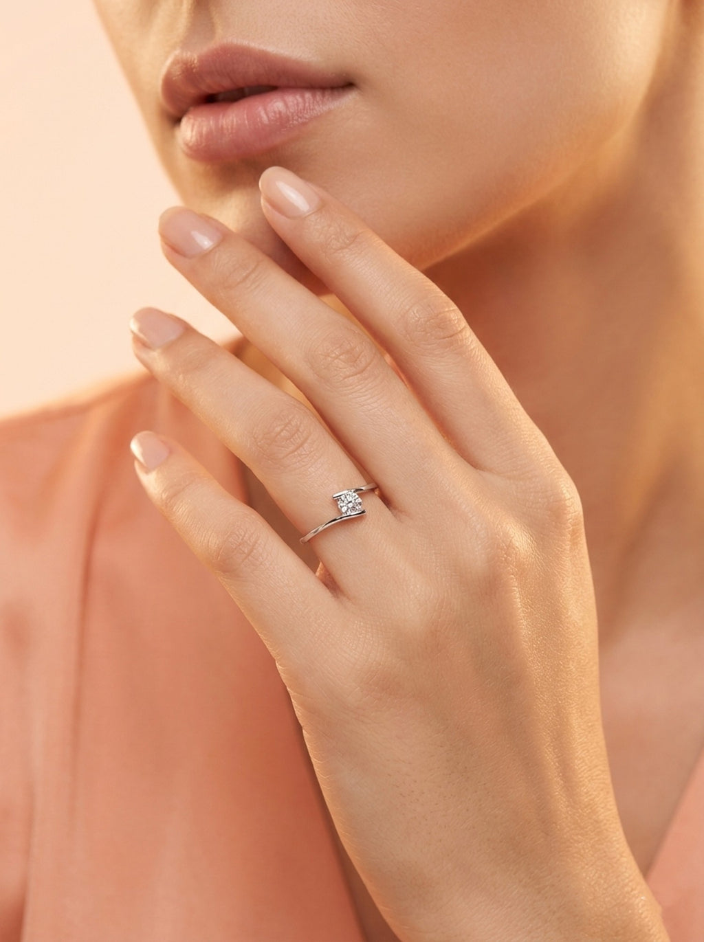 Silver Fluid Tension-Style Solitaire Ring