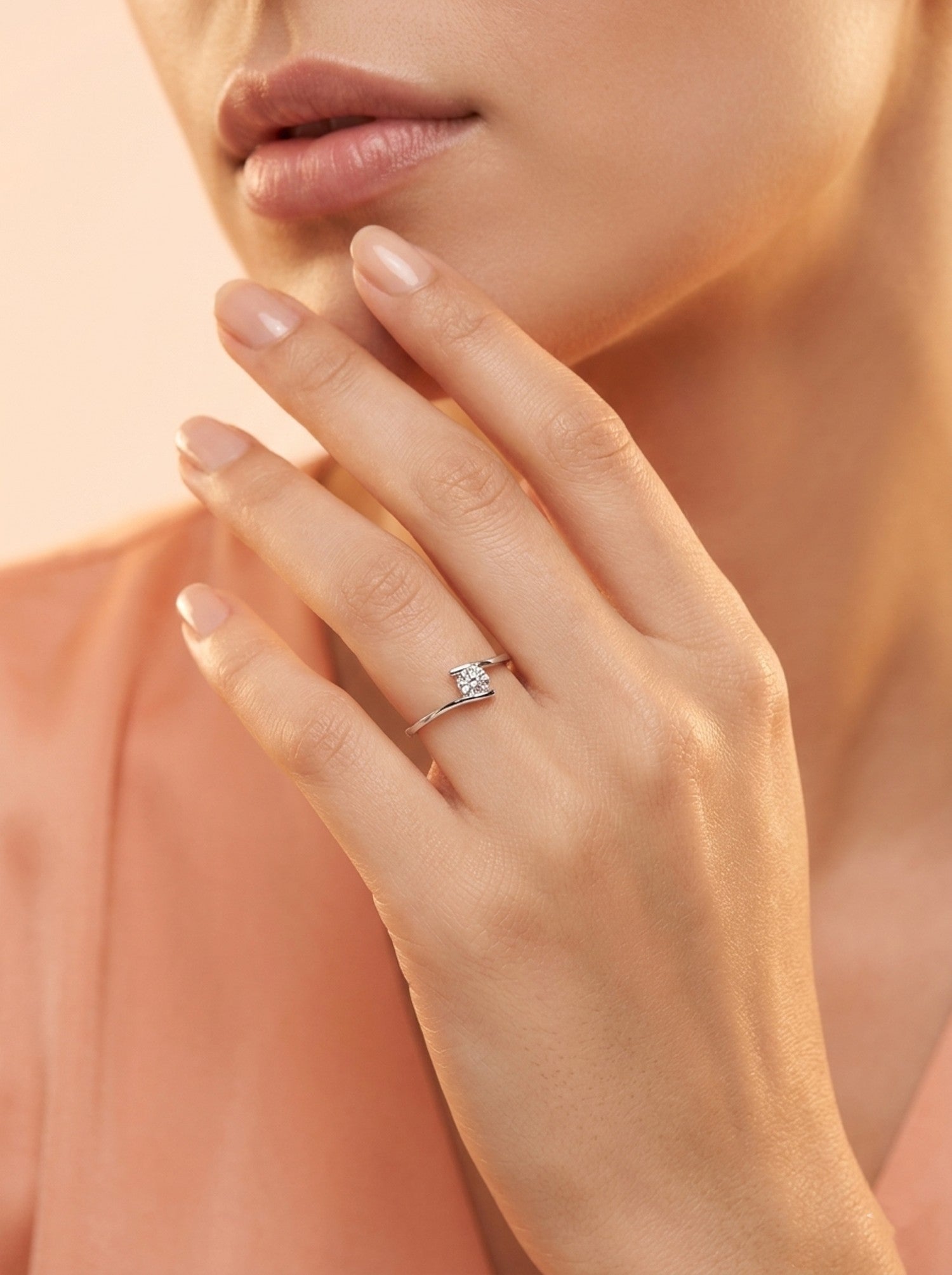 Silver Fluid Tension-Style Solitaire Ring