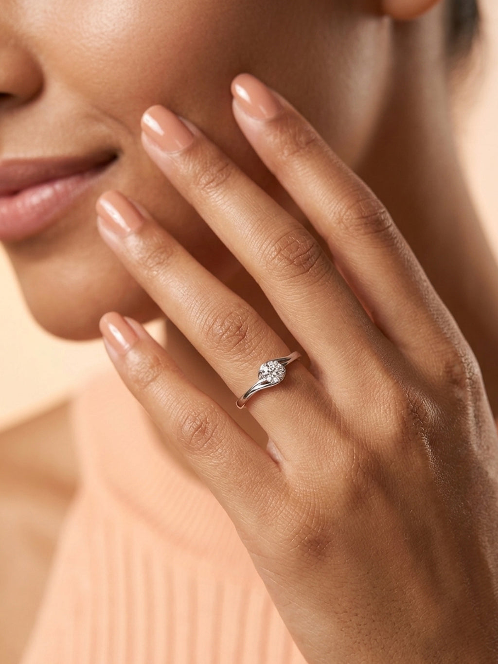 Silver Shimmering Bypass Cluster Ring