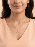 Silver Layered Shimmering Oval Pendant Necklace
