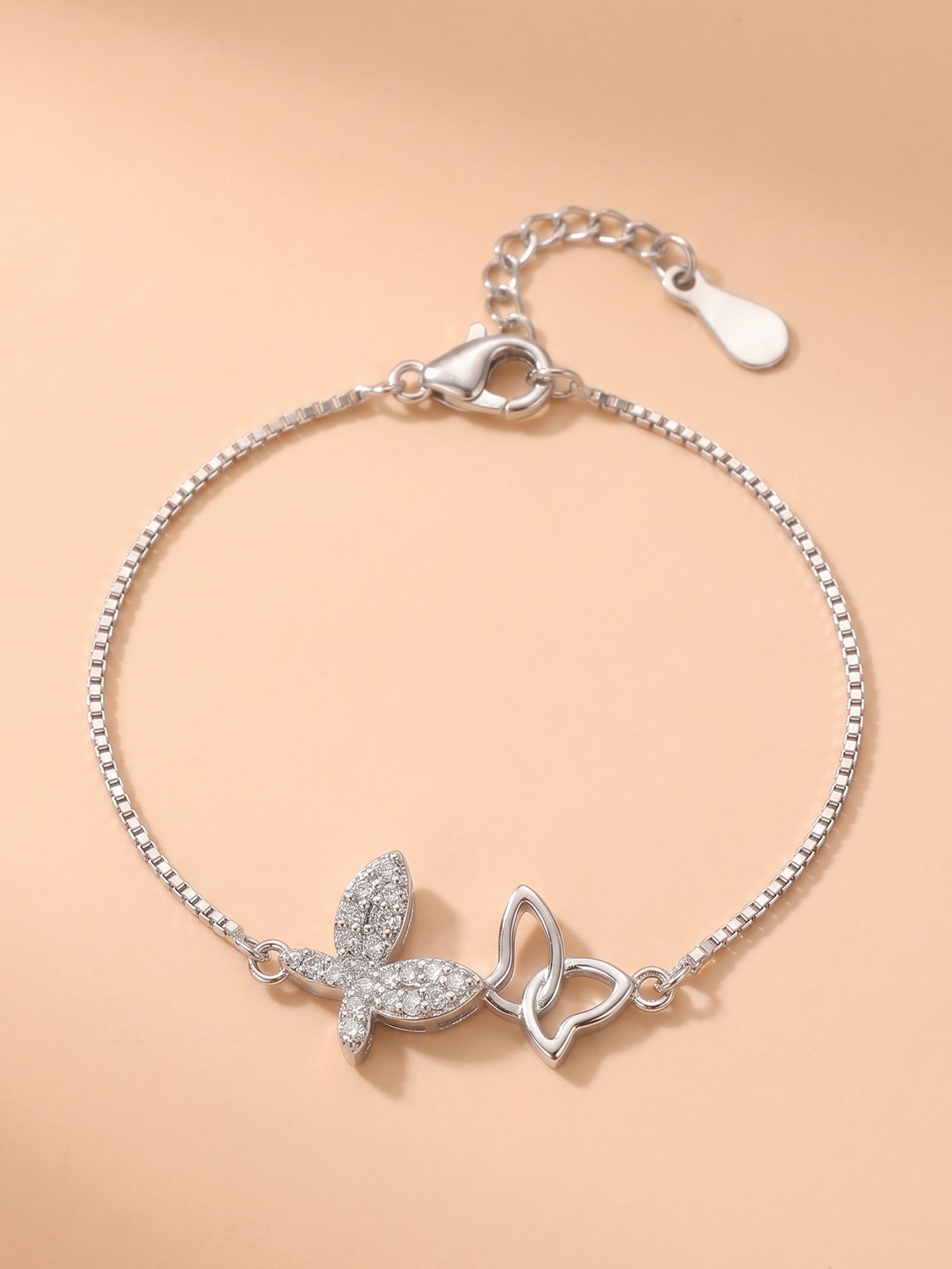 Silver Sparkling Double Butterfly Duo-Link Bracelet