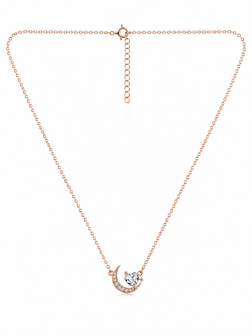 Roseate Shimmering Crescent & Heart Pendant Necklace