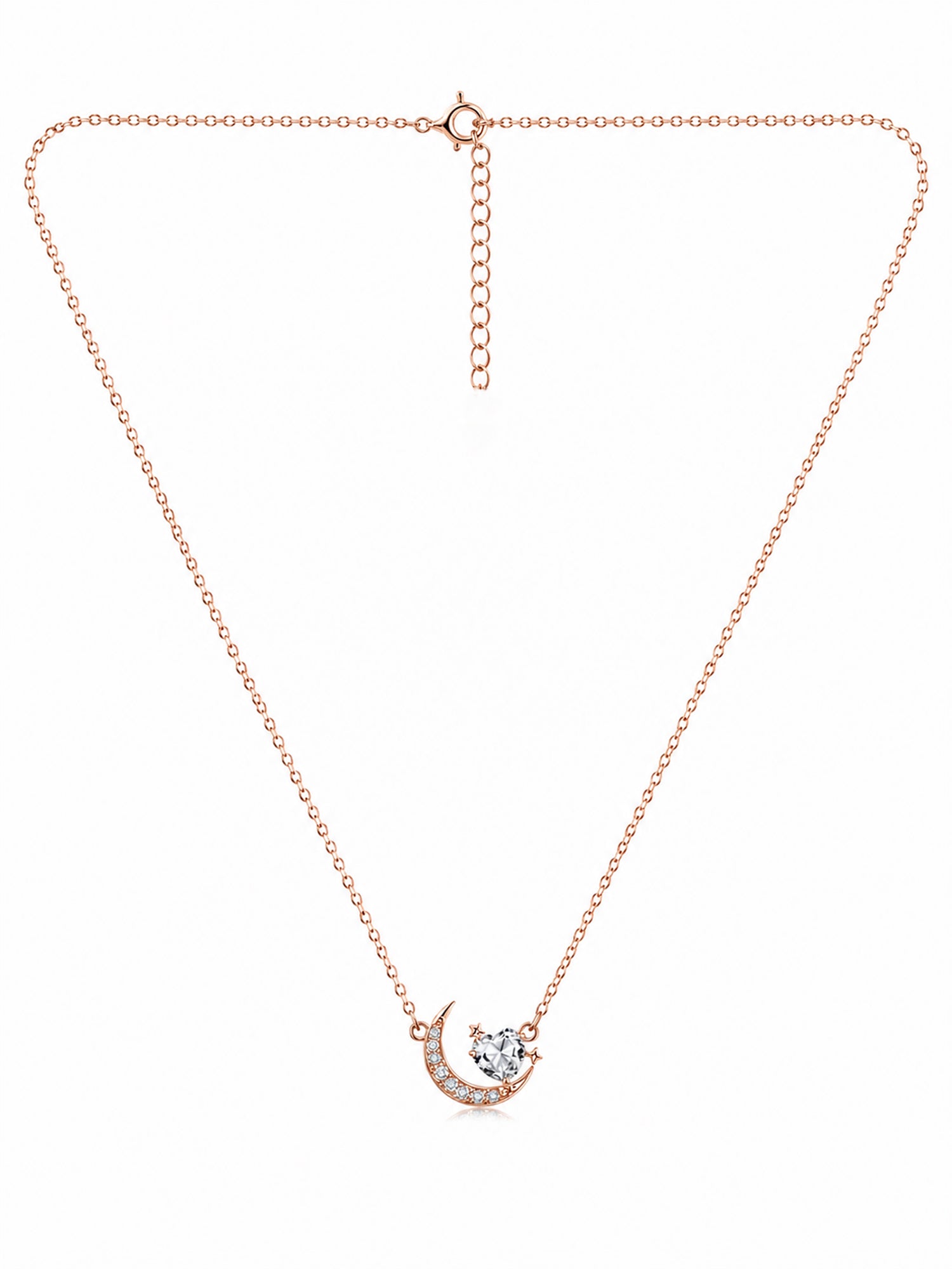 Roseate Shimmering Crescent & Heart Pendant Necklace