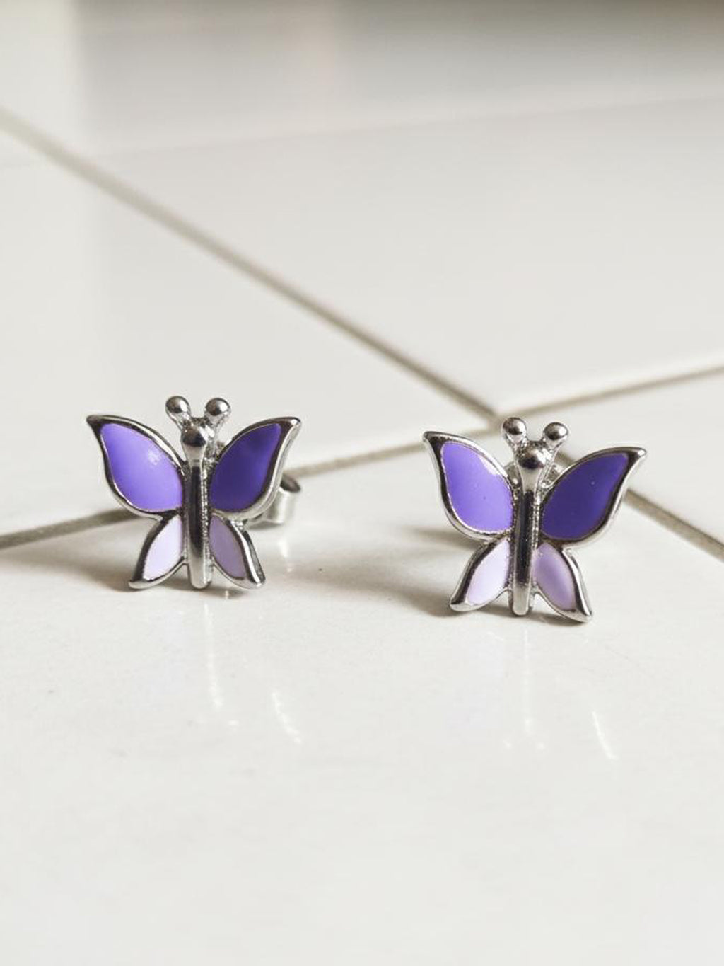 Amethyst Mist Butterfly Silver Studs