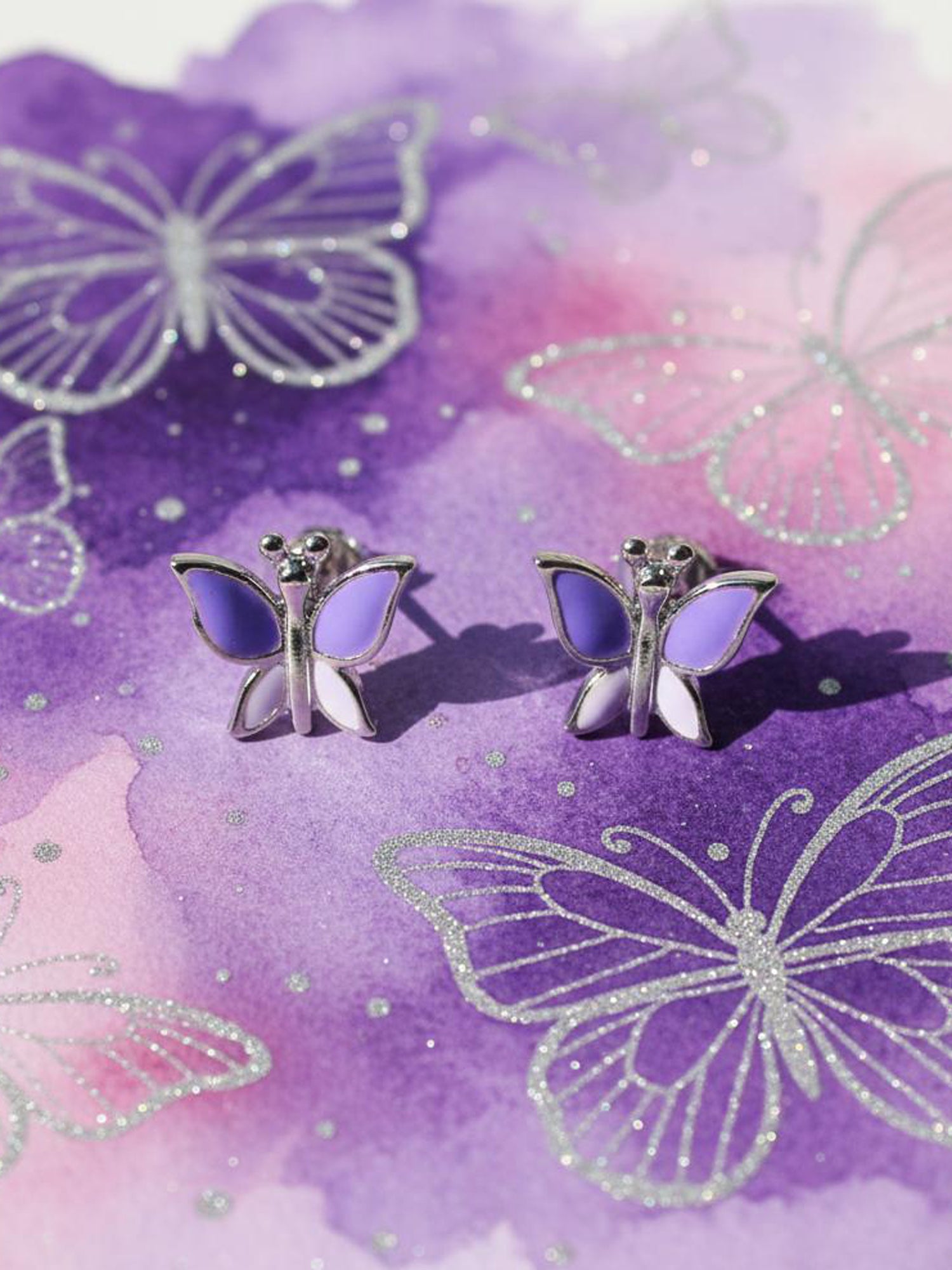 Amethyst Mist Butterfly Silver Studs