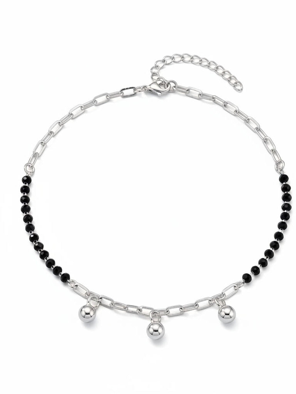 Noir Onyx & Polished Orb Paperclip Anklet
