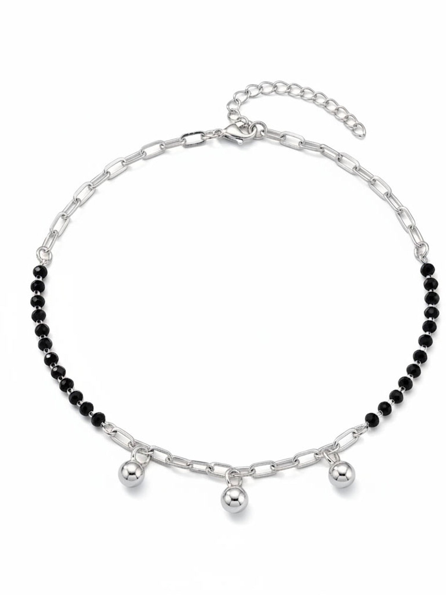 Noir Onyx & Polished Orb Paperclip Anklet