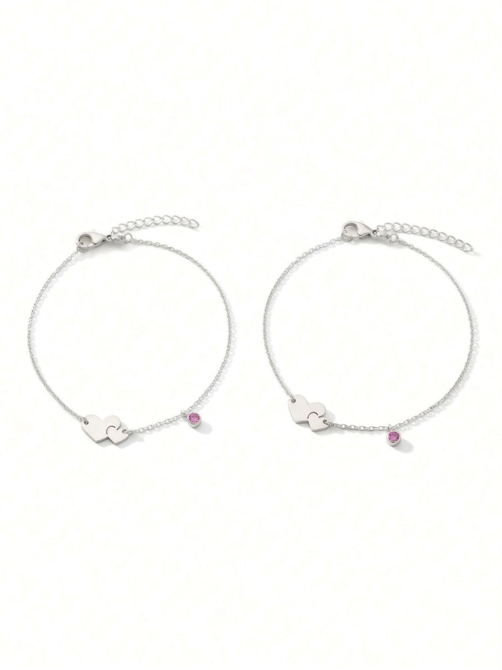 Eternal Bond Heart & Gemstone Anklet Pair