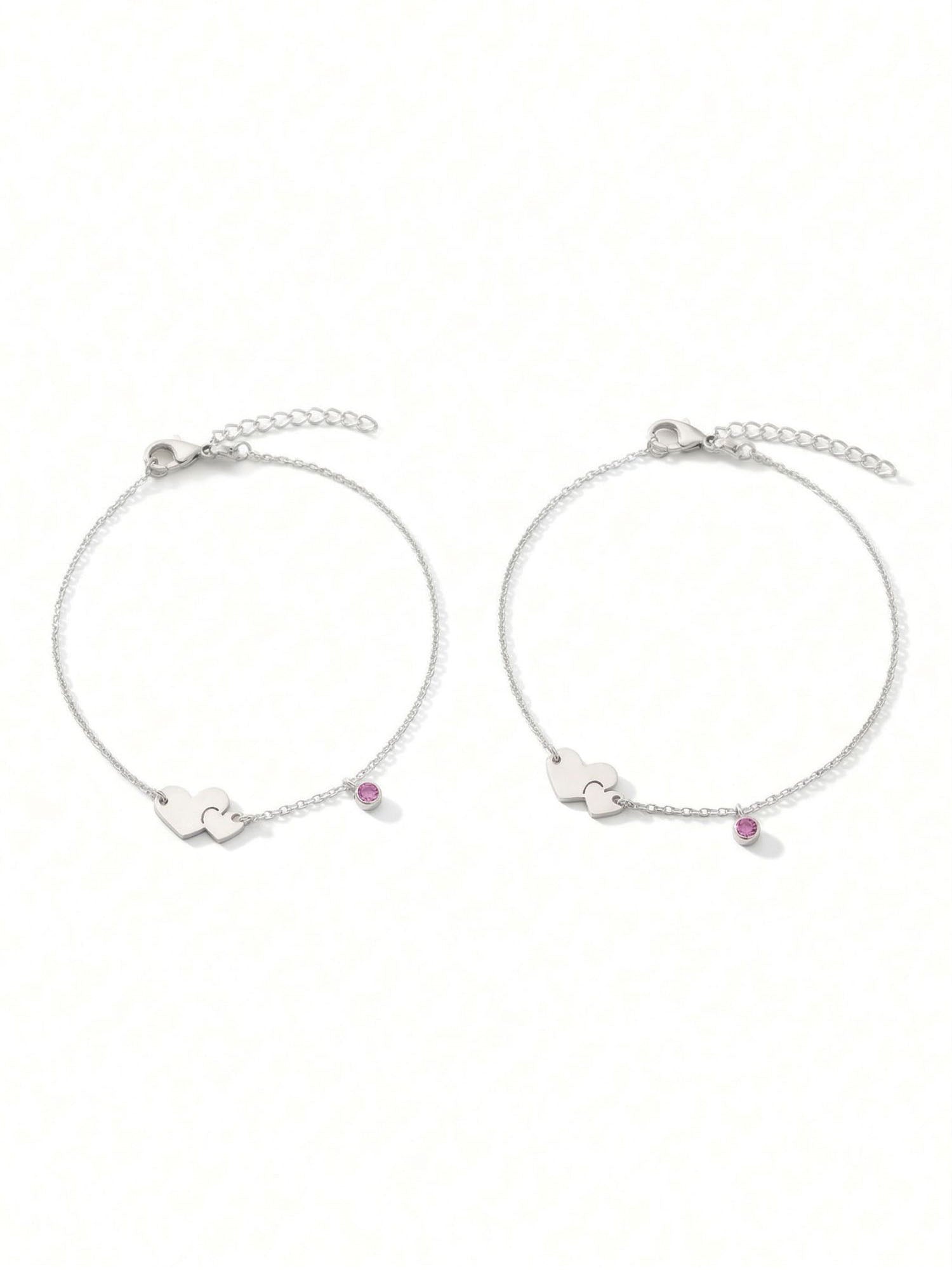 Eternal Bond Heart & Gemstone Anklet Pair