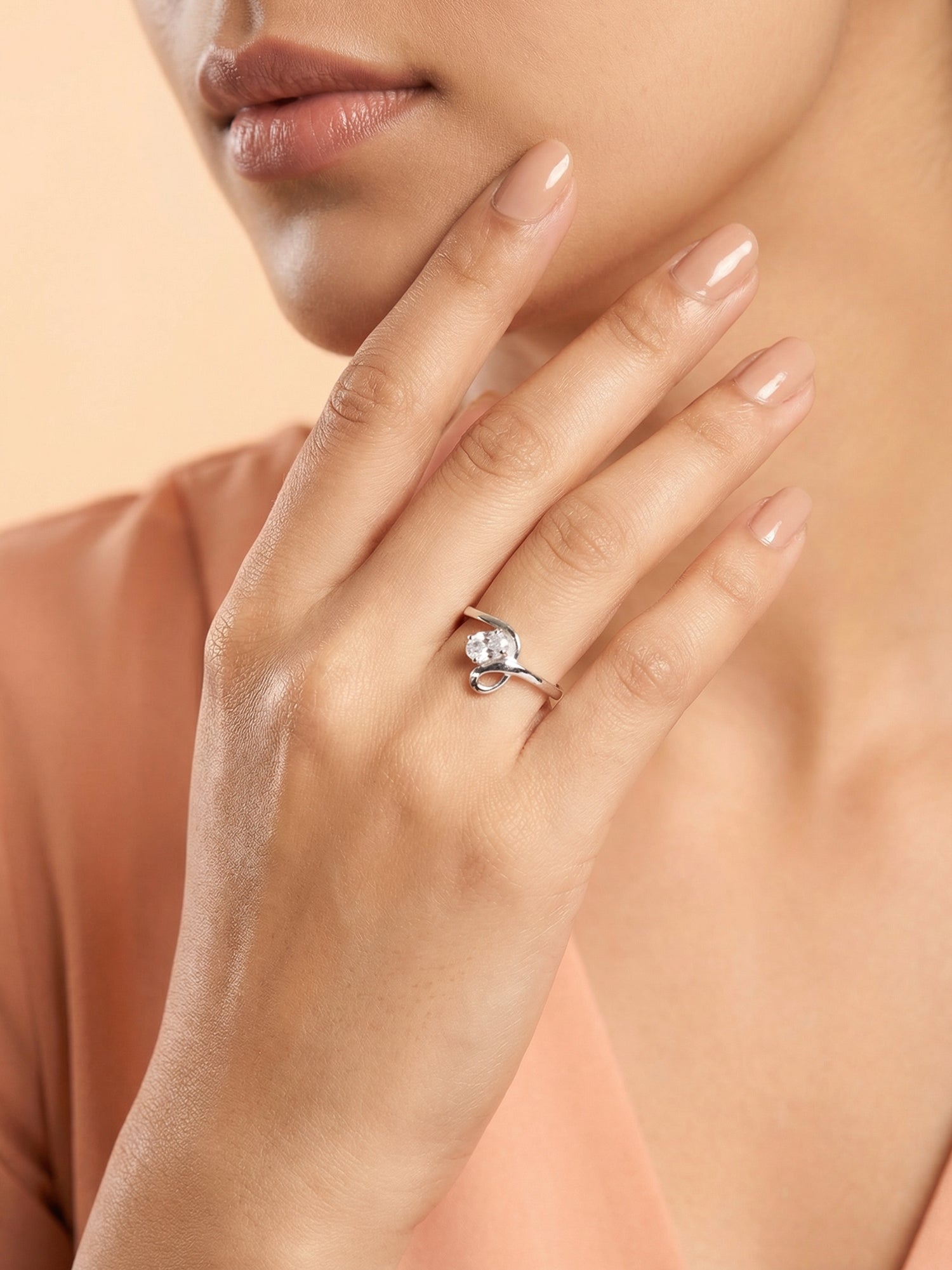 Silver Oval Wave Solitaire Ring