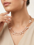 Triple Strand Floating Pearl Station Necklace in Rose Gold