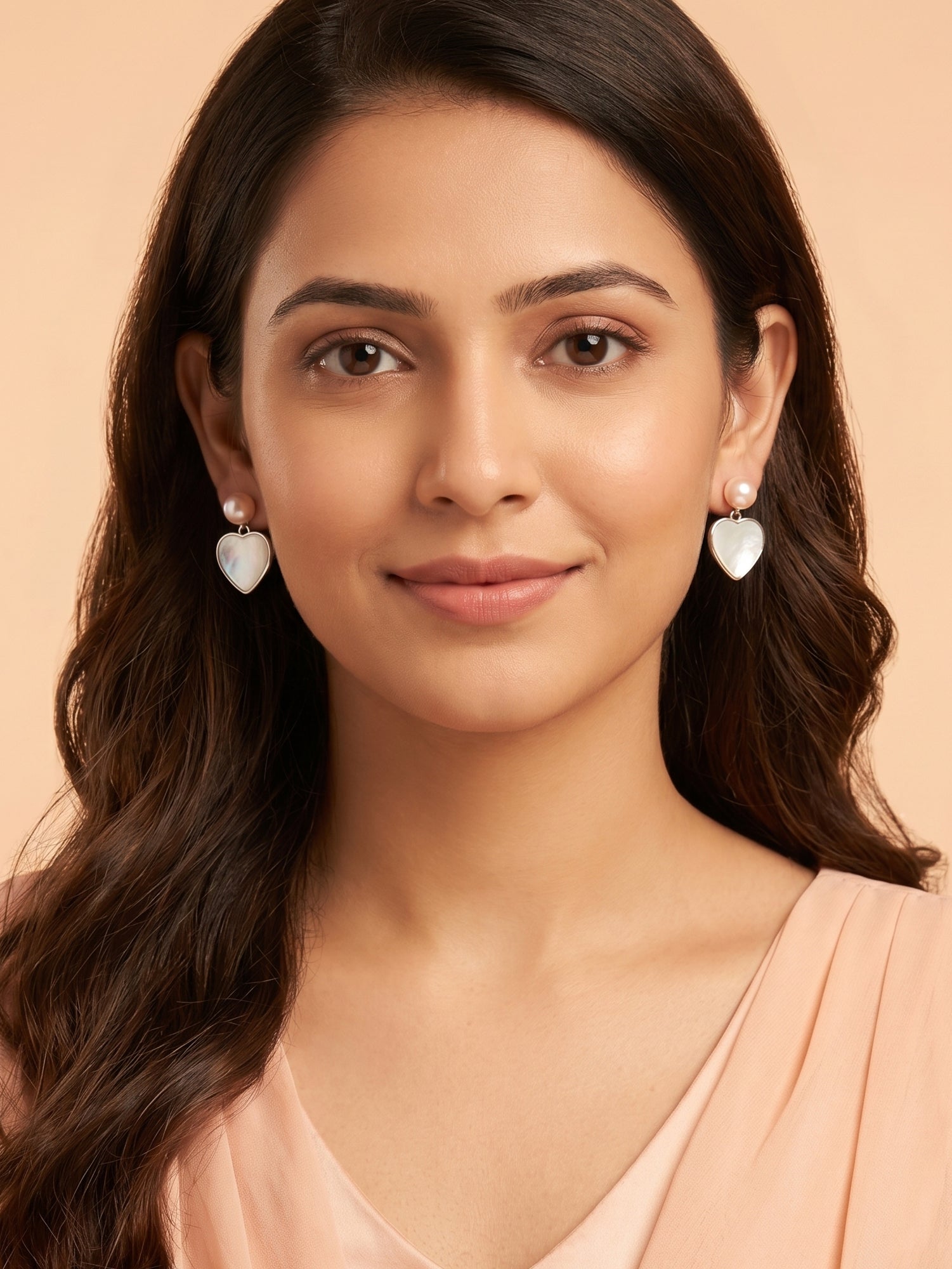 Heart Mother of Pearl & Pearl Drop Earrings
