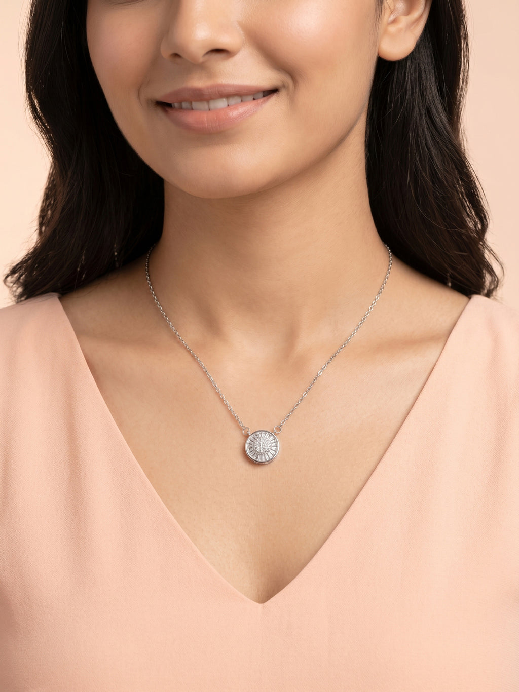 Sunburst Pavé Disc Pendant Necklace