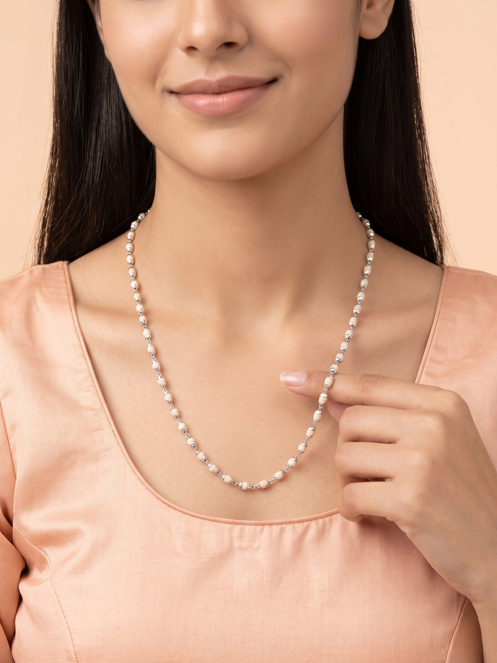 Vedic Aura: Authentic Tulsi Mala Chain with Textured Silver Caps