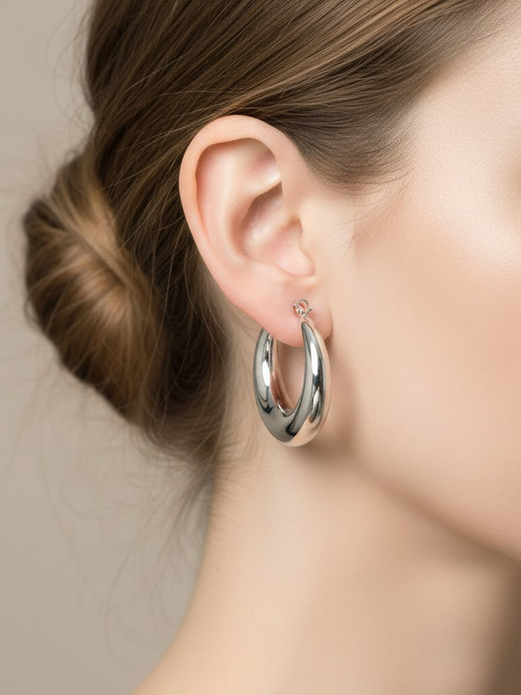 Polished Ellipse Silver Hoops