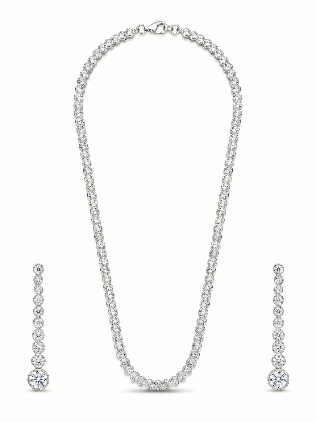 Pavé CZ Tennis Necklace & Linear Drop Earring Set