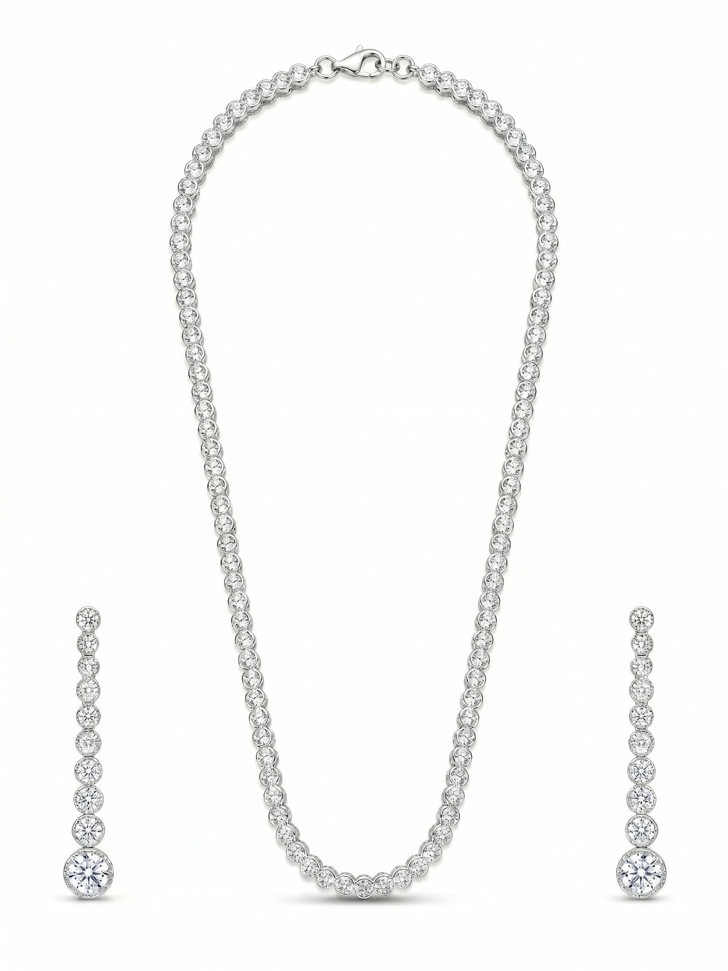 Pavé CZ Tennis Necklace & Linear Drop Earring Set