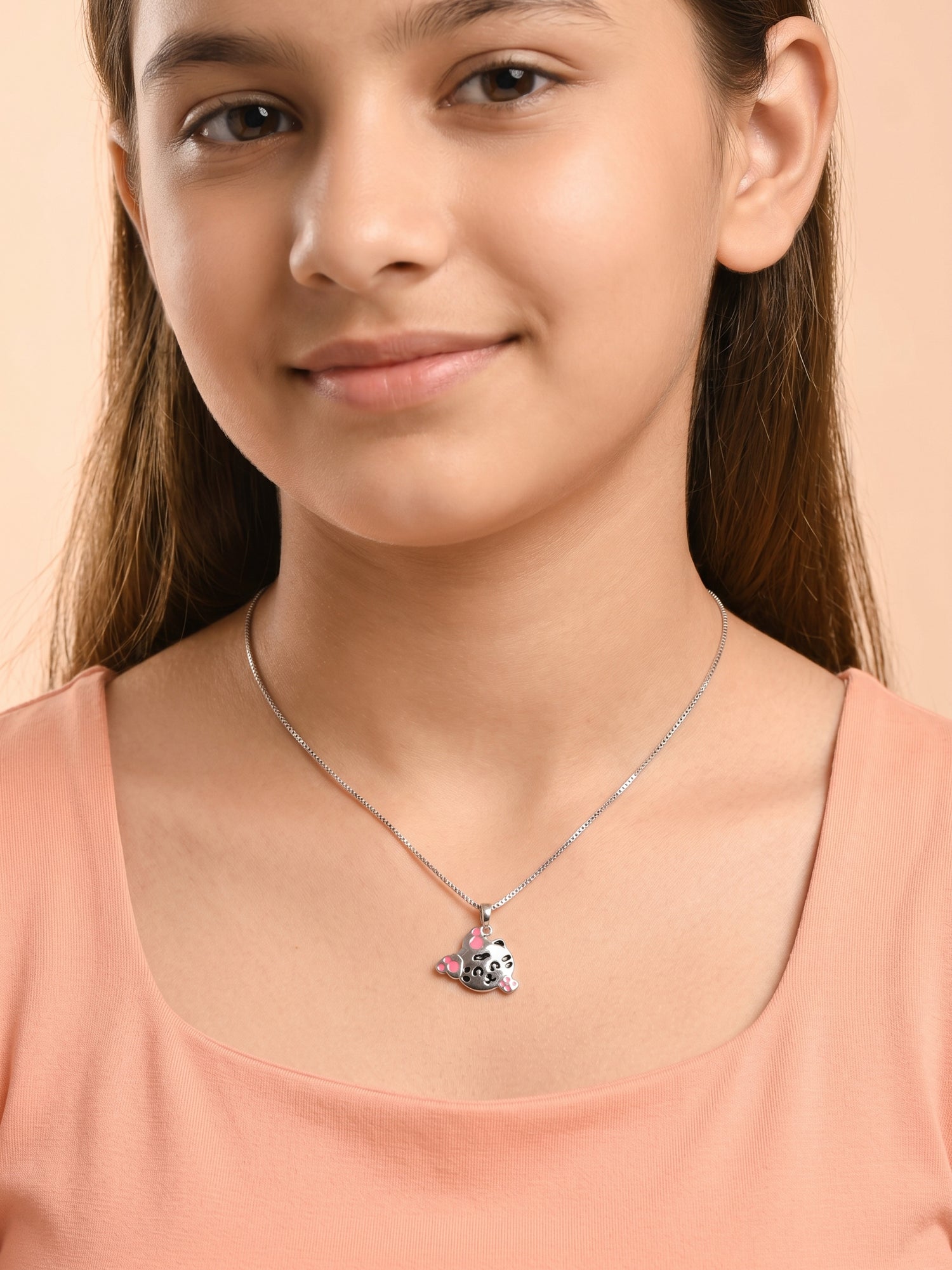 Happy Cat Face Pink Paw Pendant Necklace for Kids