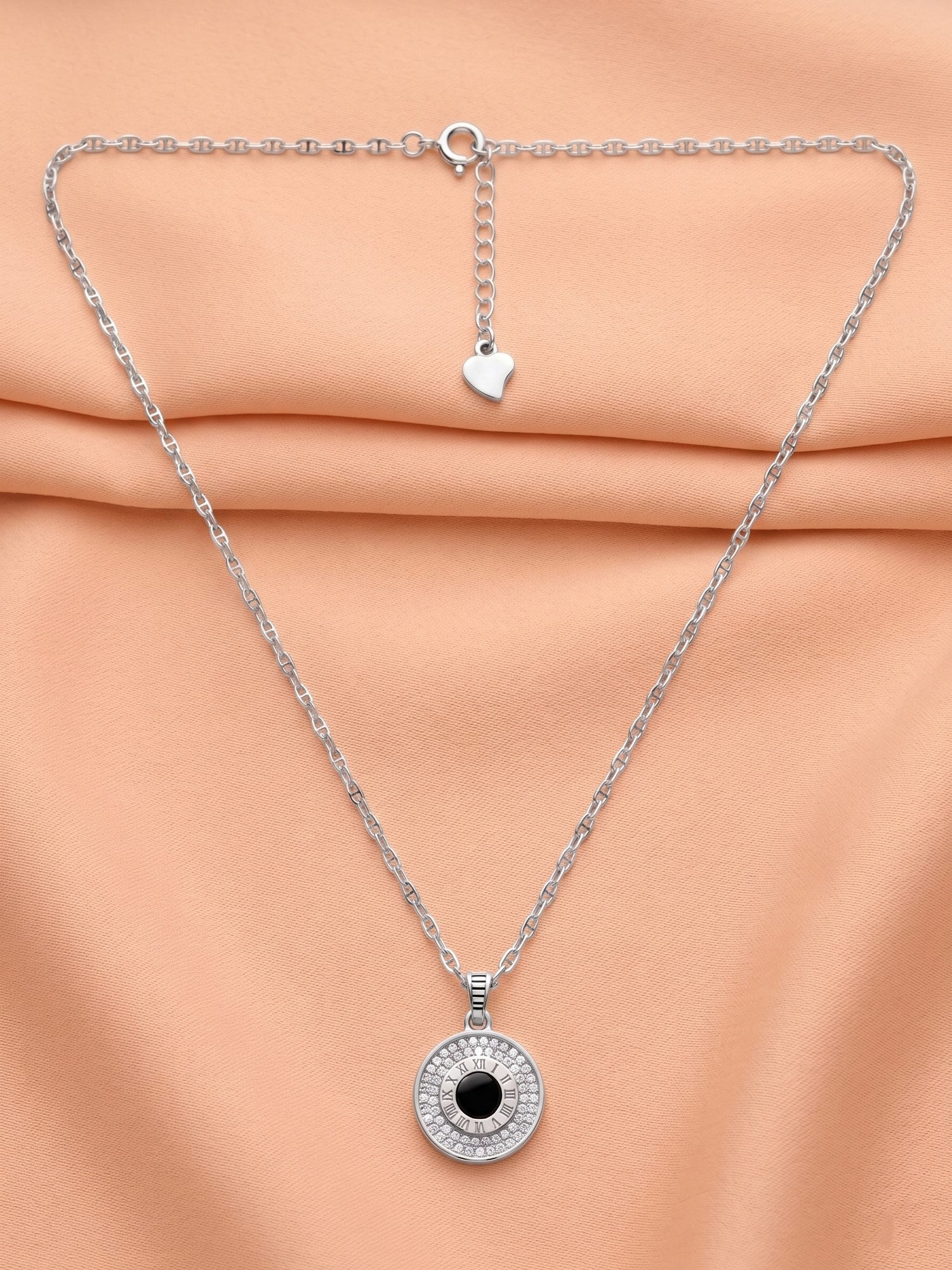 Silver Roman Numeral Shimmering Medallion Necklace
