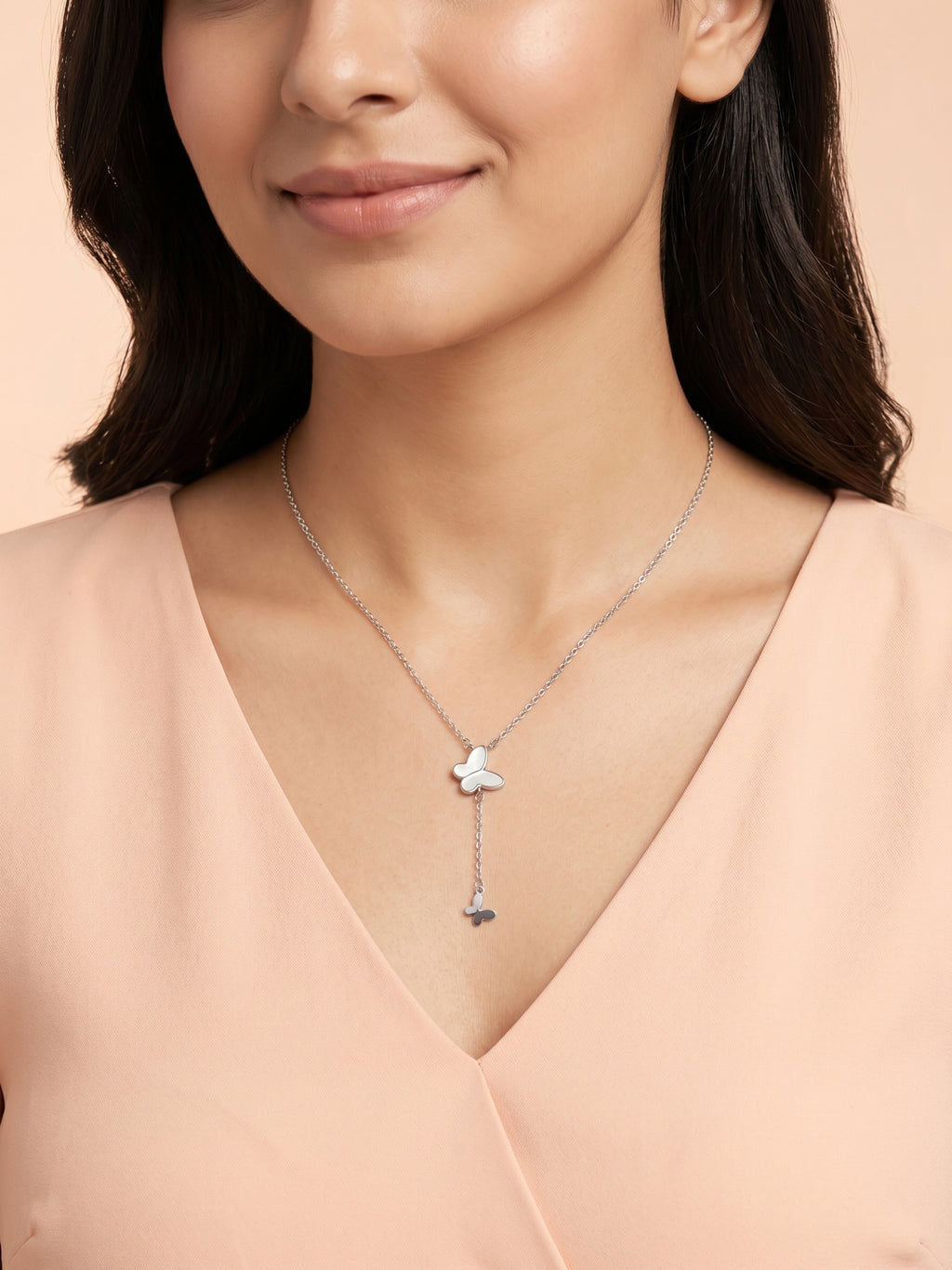 Mother of Pearl Butterfly Lariat Necklace